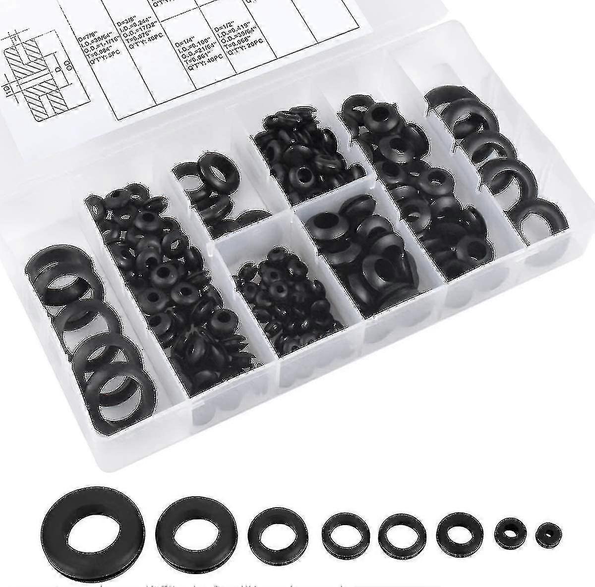 180 Pieces Rubber Cable Grommets Kit, Assorted Rubber Grommets, Grommets Ring