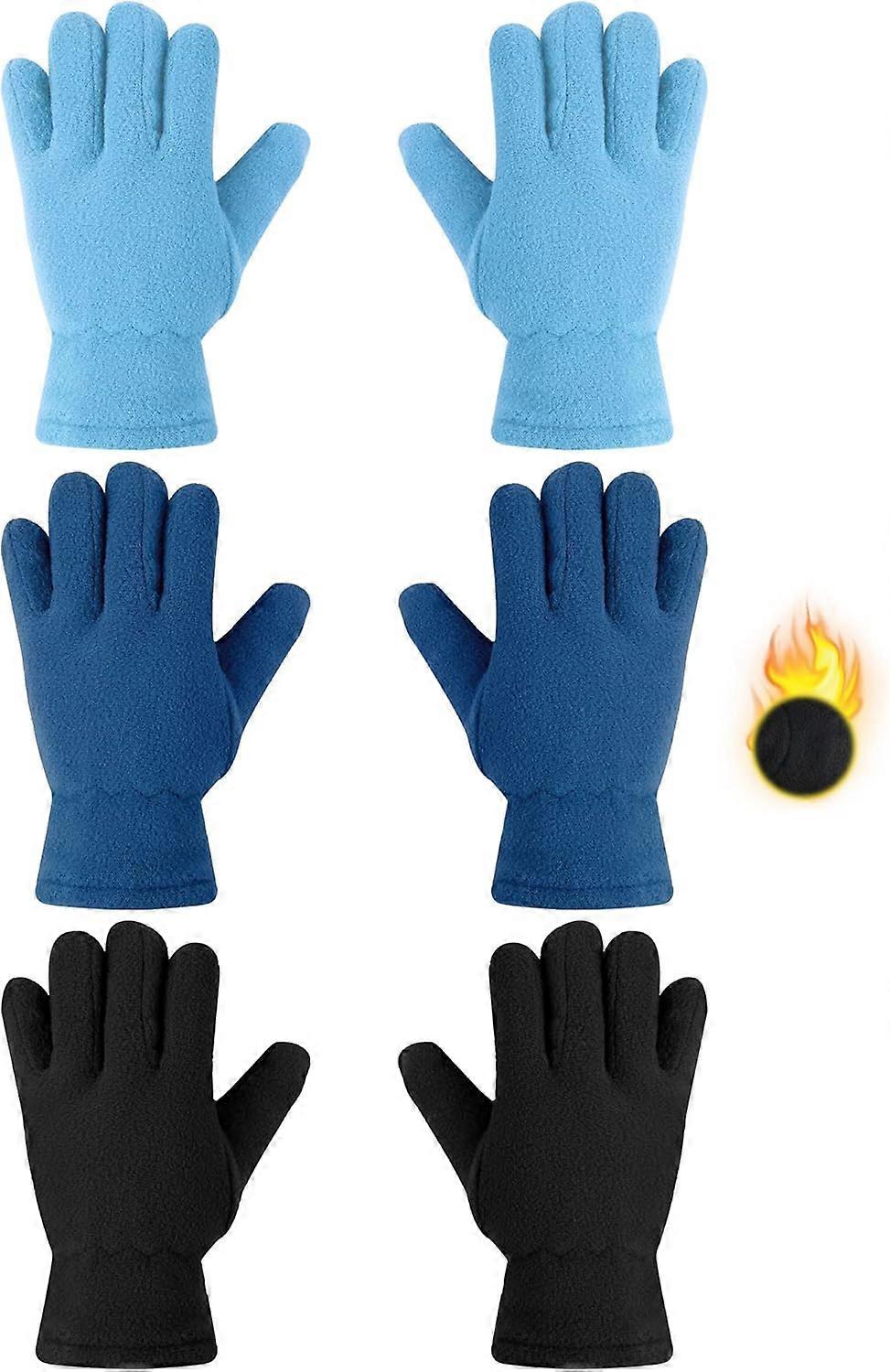INIOR 3 Pairs Kids Fleece Winter Gloves Warm Full Fingers Gloves for Boys Girls Children Snow Outdoors Activities Supplies Multicolor