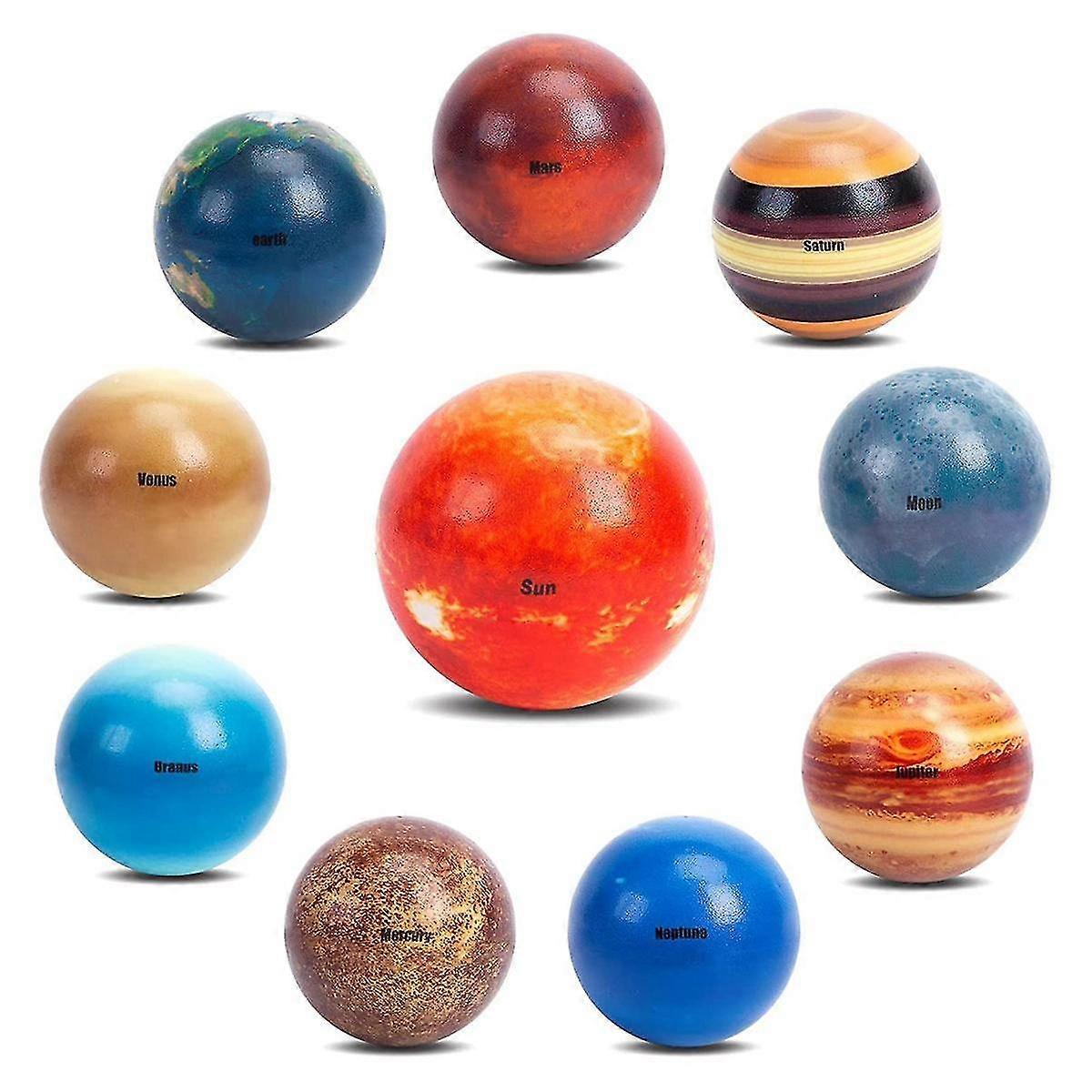 Mini Solar System Stress Balls,10pcs Planets Squeeze Balls Space Early Learning Stress Relief Fidge