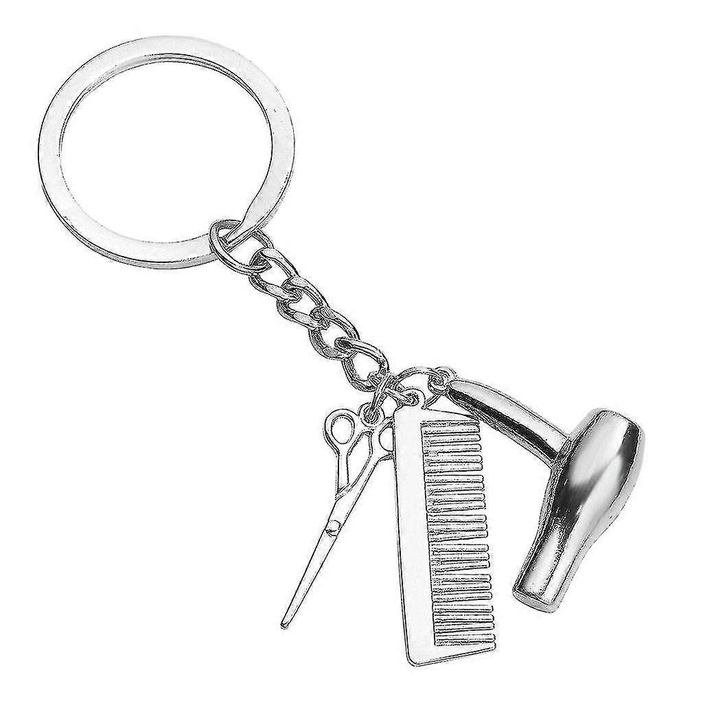 3 في 1 أدوات صالون تجميل مصفف شعر Keyring مجفف الشعر مقص مشط قلادة سلسلة المفاتيح Keyring