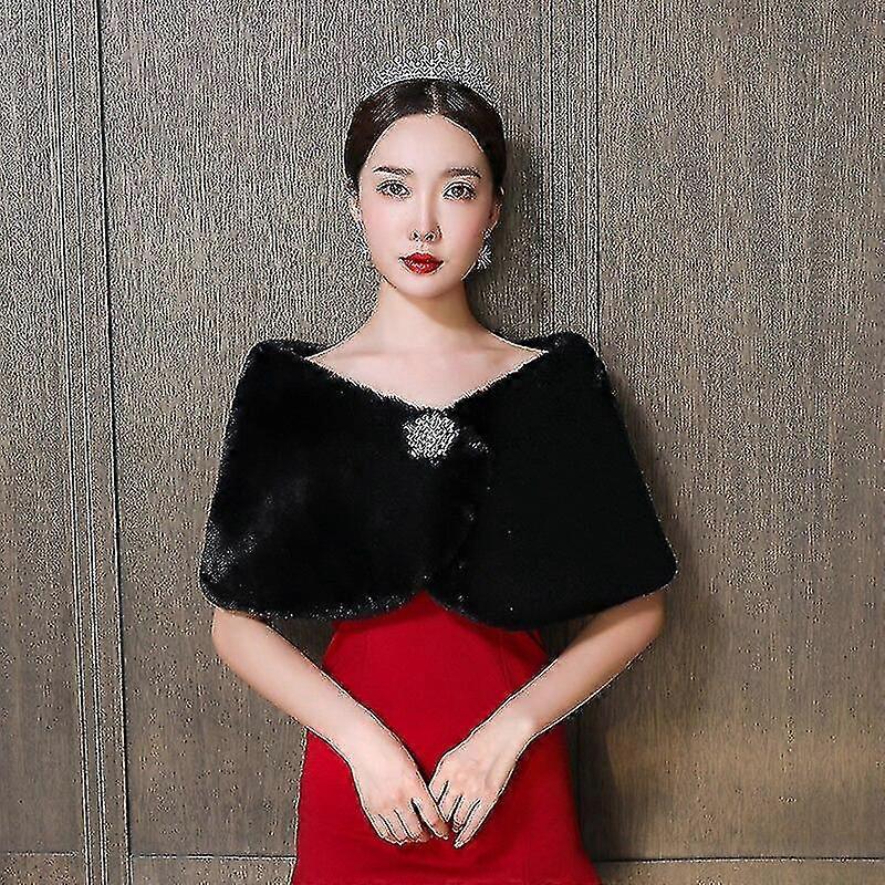 أنيقة المرأة الزفاف جاكيتات أبيض أسود فو الفراء التبعي الزفاف شال يلتف كيب الشتاء مساء حزب معطف عباءة