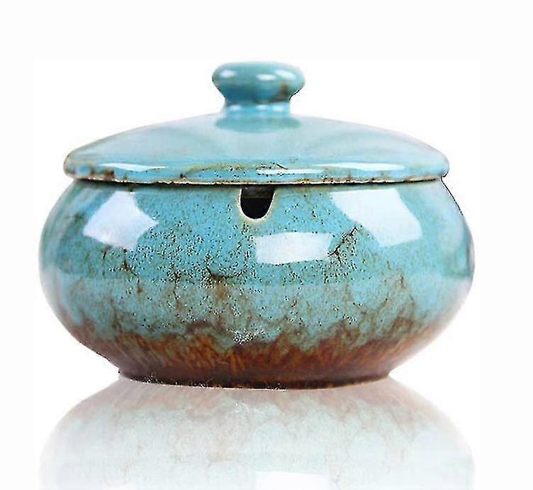 Ceramic Desktop Ashtray With Lid Windproof For Home Decor