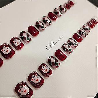 Padrão de urso rosa Unhas postiças que não machucam as mãos Não é fácil de quebrar Modelos de cola