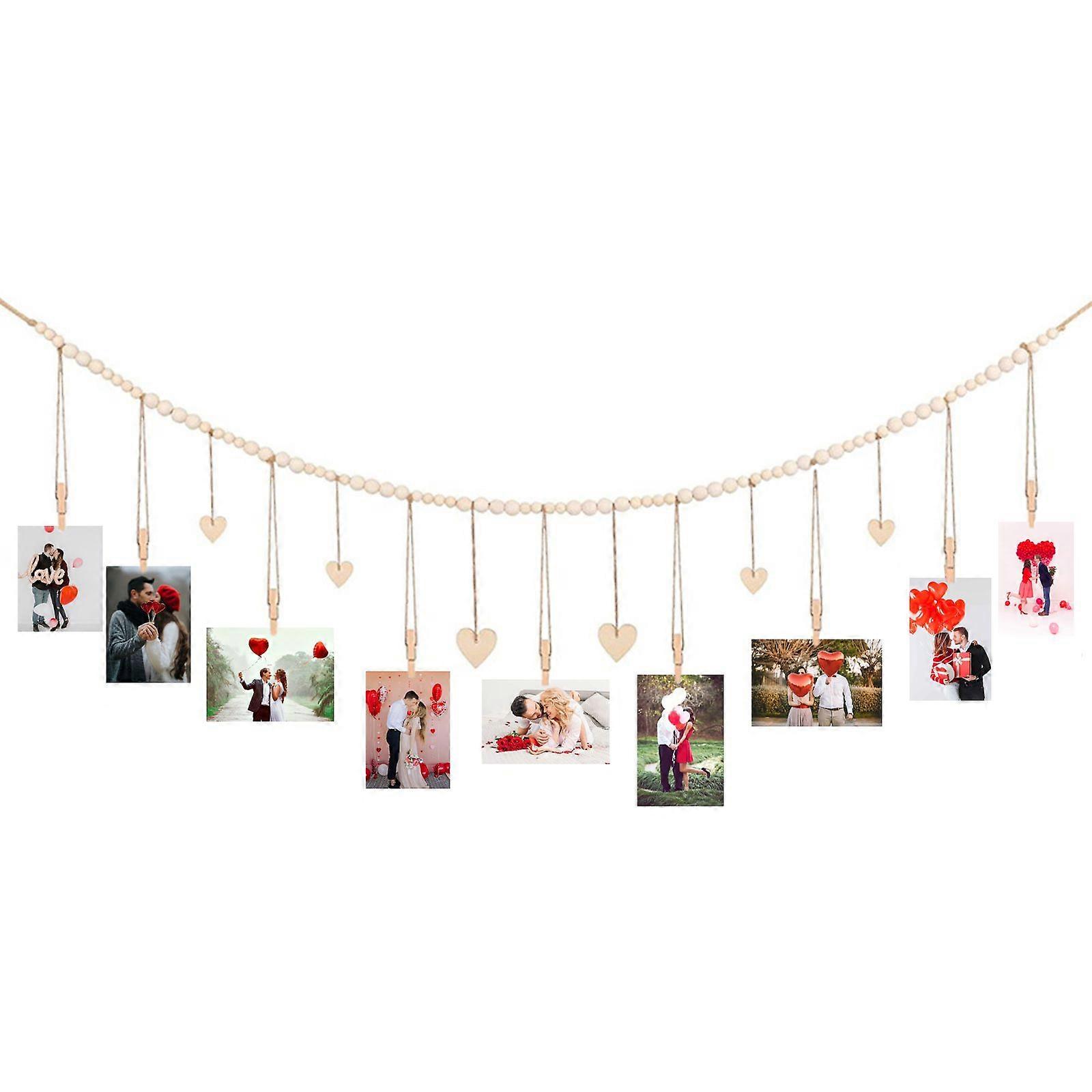 Valentine's Day Wooden Bead Photo Hair Clip Display Strap Wooden Bead String Twine Bead String Decoration