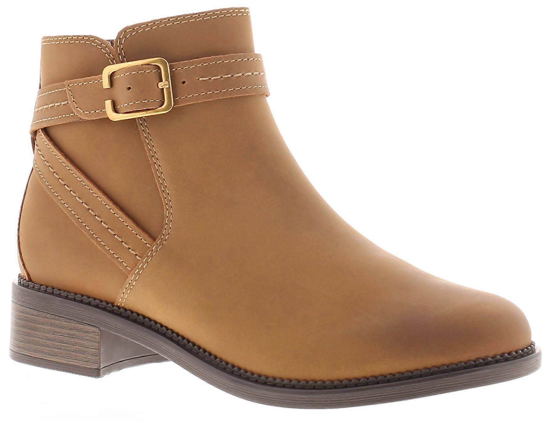 Clarks Womens Ankle Boots Maye Strap Leather Zip tan
