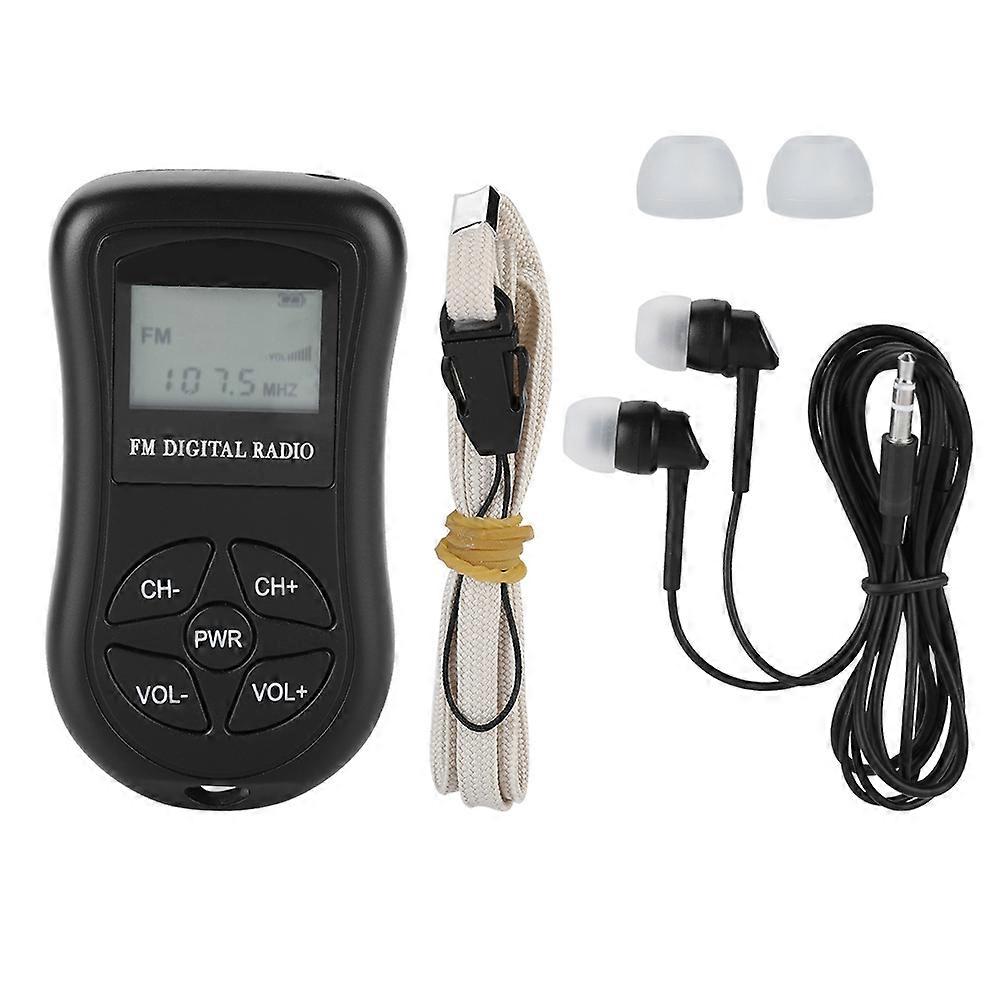 Mini radio numérique à écran LCD avec écouteurs et lanière, portable