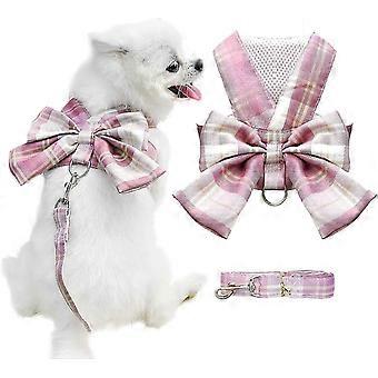 Dog Harness for Small Dogs with Bow Small Harness for Dogs with D-Ring Soft Mesh Adjustable Harness Set Puppy Pet Harness and Leash (Pink XXL)