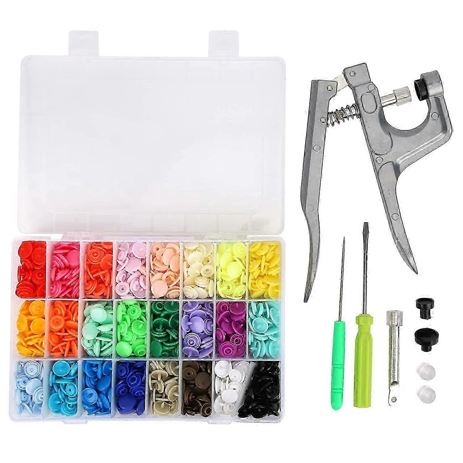 Plastic Snap Buttons 360 Set 24 Colors T5 +1Pc Buckle Plier Hand Tool