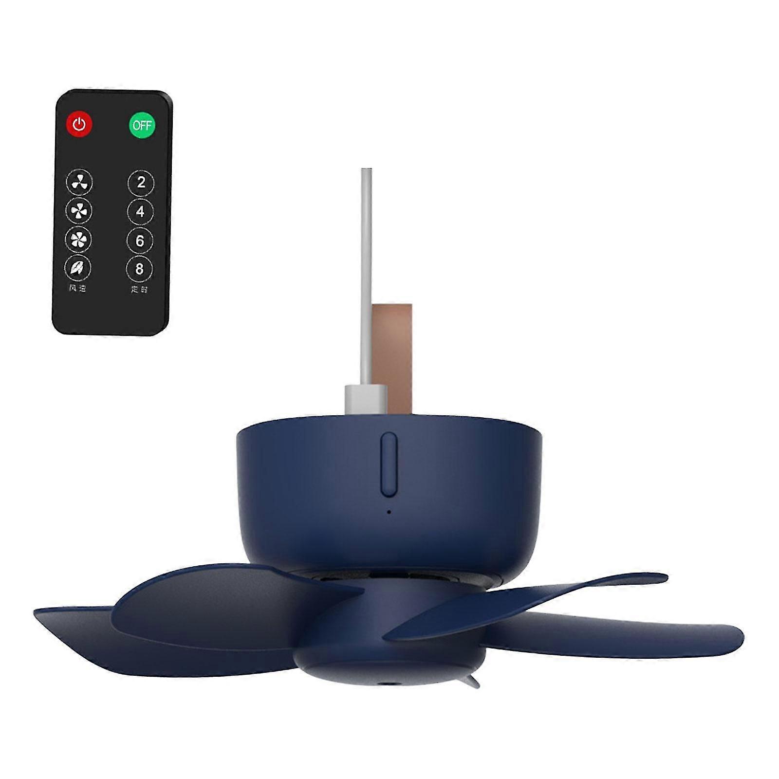 Camping Fans Tent Dorm Hiking Fishing Picnic Home Ceiling Fan Remote Control Blue