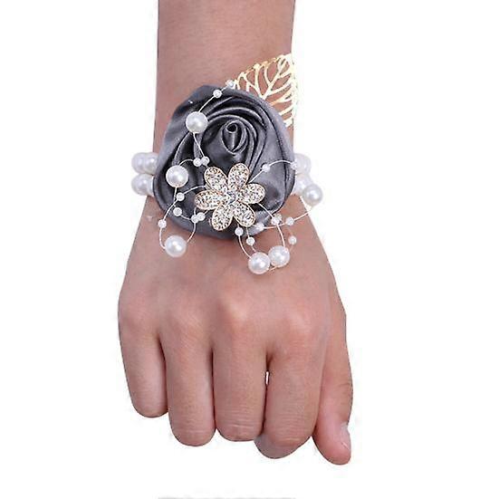 Wrist Corsage with Faux Pearl Chain Romantic Realistic Elegant Corsage for Proms Wedding Party Decoration