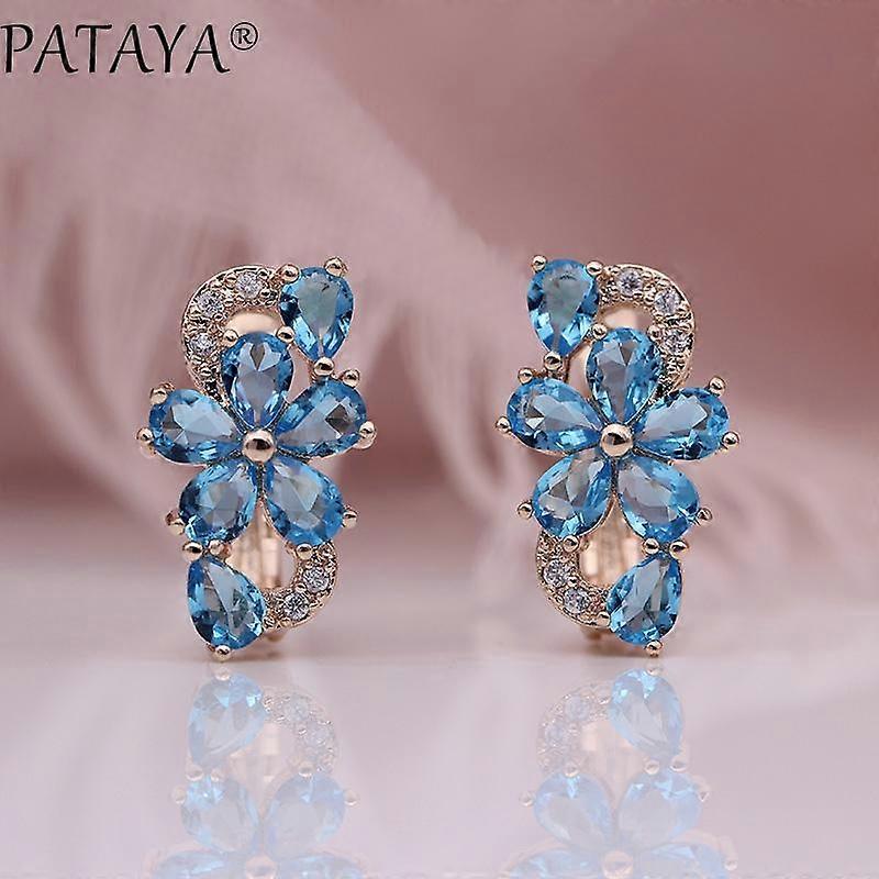 PATAYA Spring Girly Rose Gold Color Earrings Plum Blossom-Shaped Multi-Color Earrings