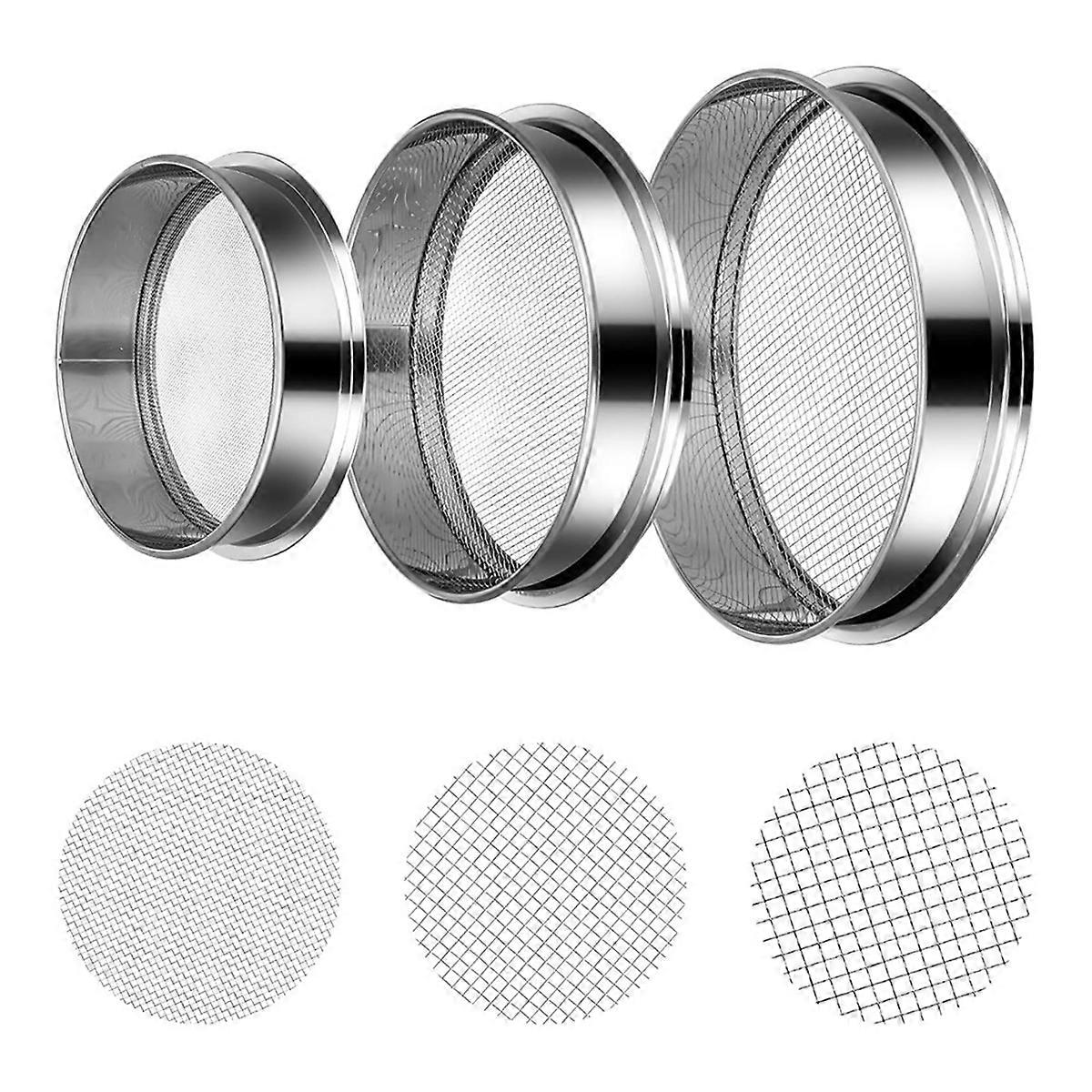 3PCS Soil Sifter Set with 5mm, 3mm, 1mm Mesh - Rock Garden Sieve for Gardening, Bonsai, Beach, and Gravel