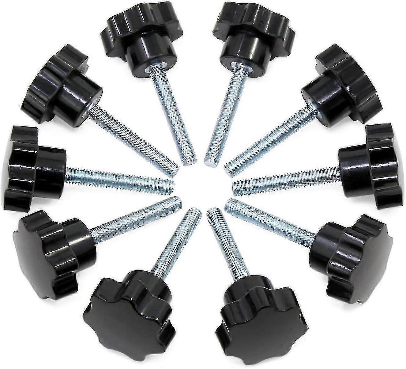 Black Plastic Star Shaped Button Screw-On Knob 10pcs M6x40 Thread Clamp for Machine Tool