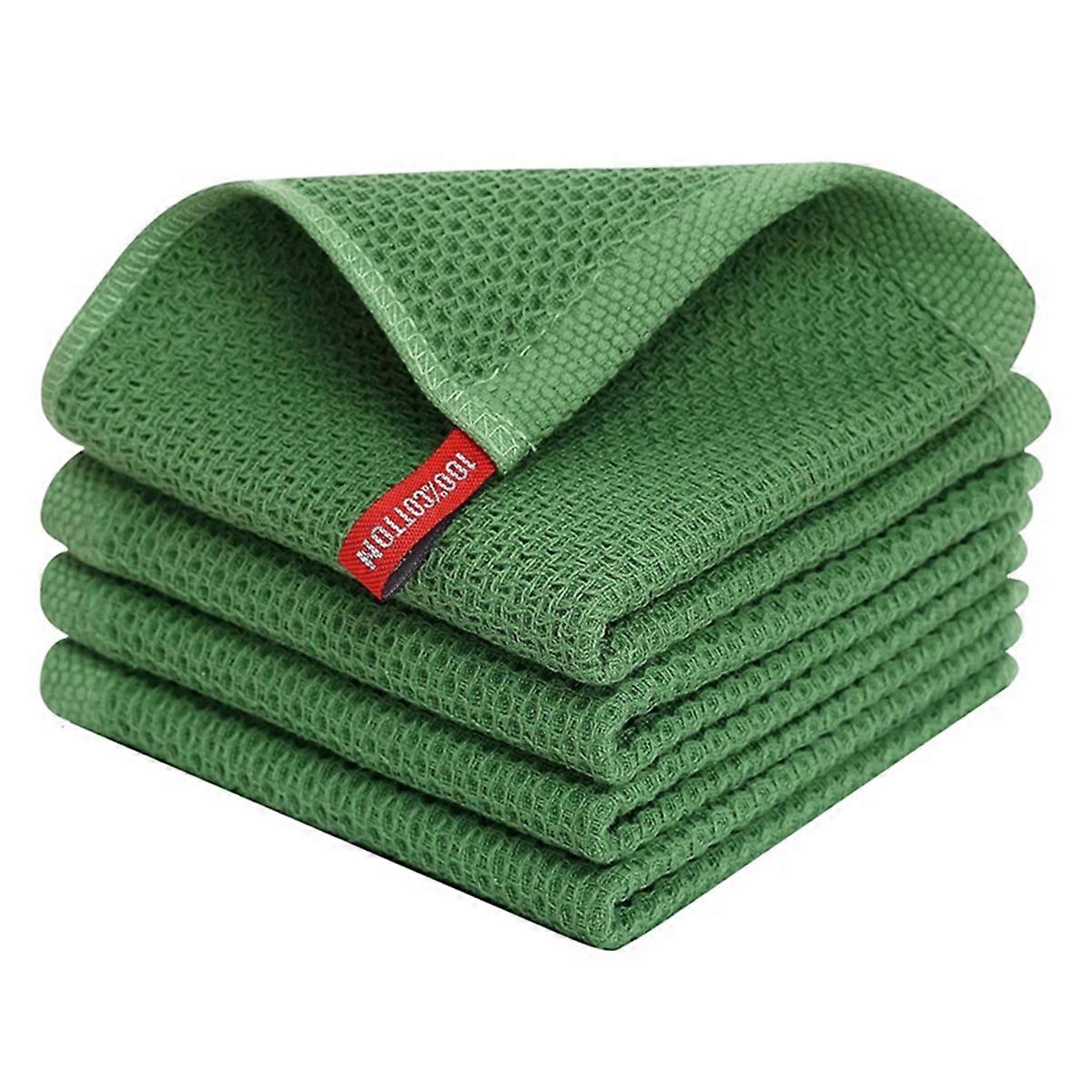 Waffle-Weave Kitchen Dish Cloths, Drying Dish Towels Green