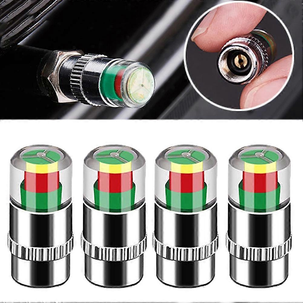 4PCS Car Auto Tire Valve Caps with Pressure Alert, Tire Pressure Monitors TPMS Monitoring Gauge Caps for All Vehicles