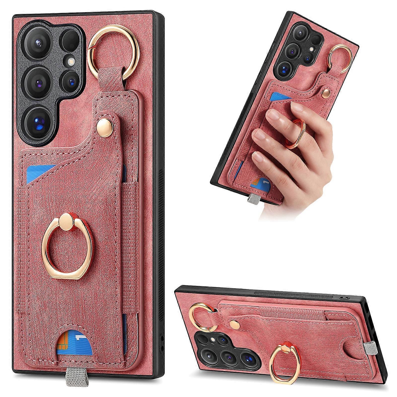 Retro Skin-feel Ring Card Bag Phone Case with Hang Loop