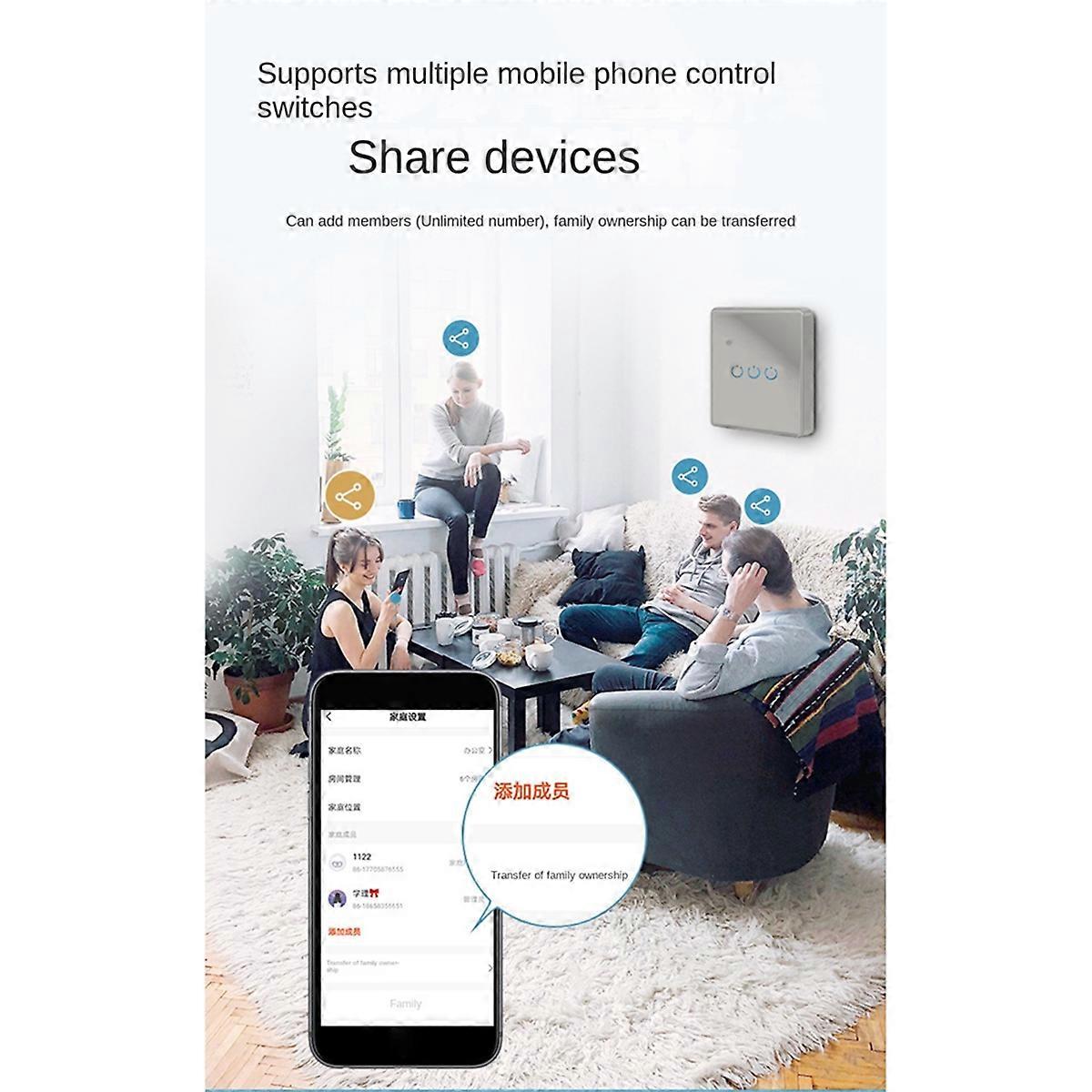 Touch Light Switch Single Zero Fire Line 1 Switch Grey