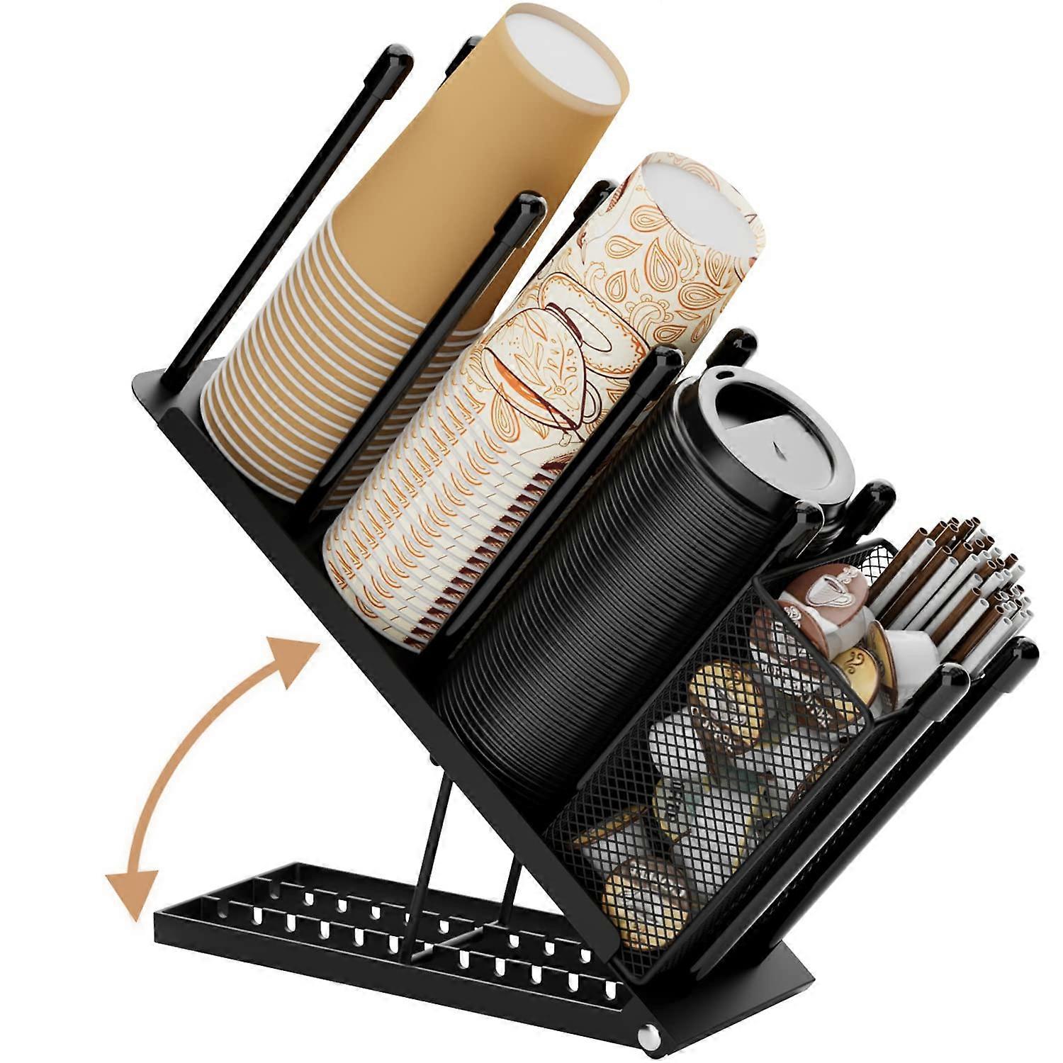 Adjustable Cup and Lid Holder for Coffee Pod and Straw Storage