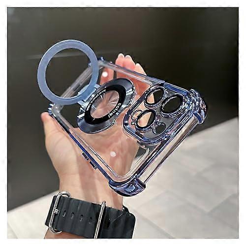 Anti-Fall Case with Invisible Ring Stand and Airbag Four Corners Anti-Drop Magnetic Bracket for iPhone 11 12 13 14 15 Pro Max Blue