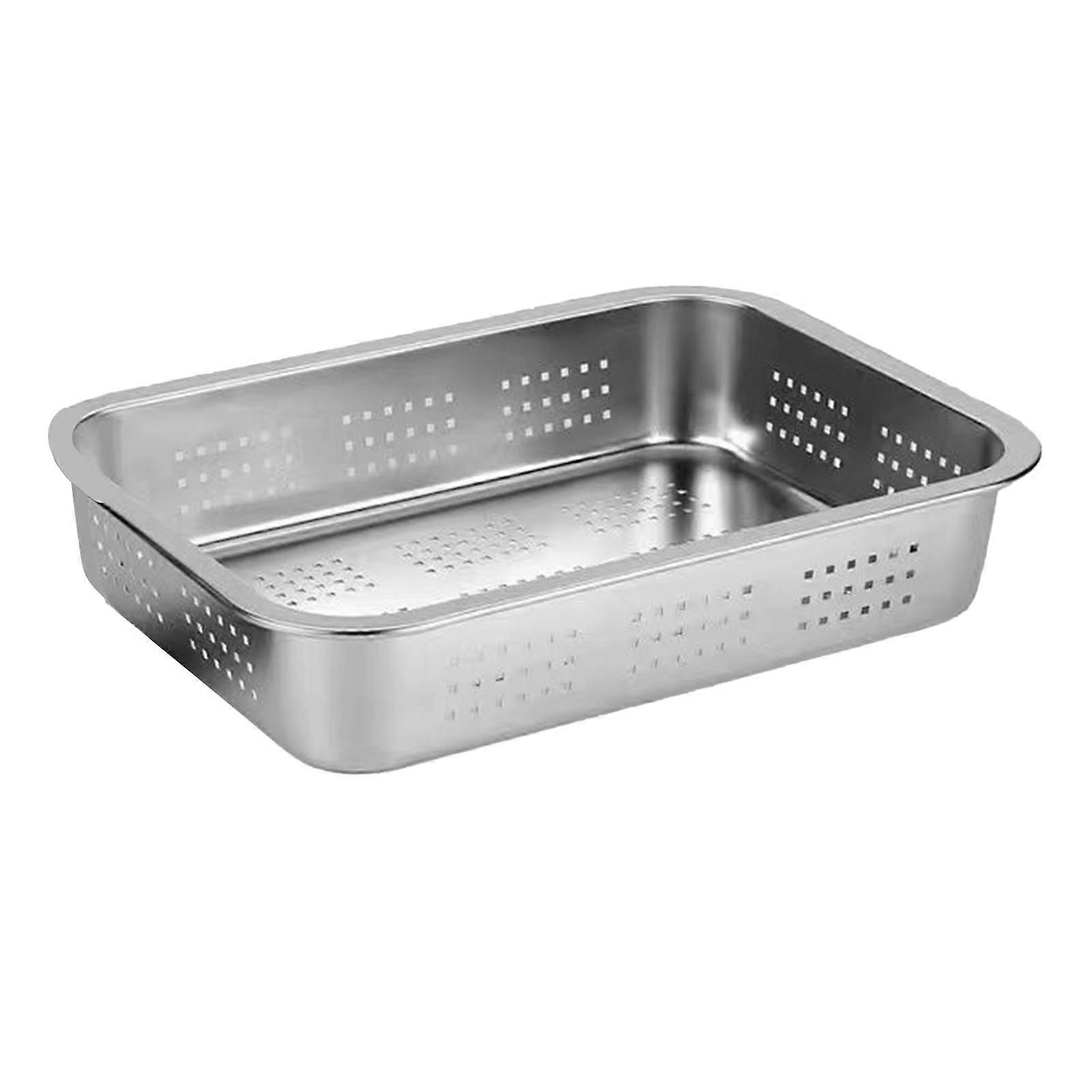 Stainless Steel Draining Rectangular Basin Vegetable Washing Drying Filter Basket Kitchen Tool