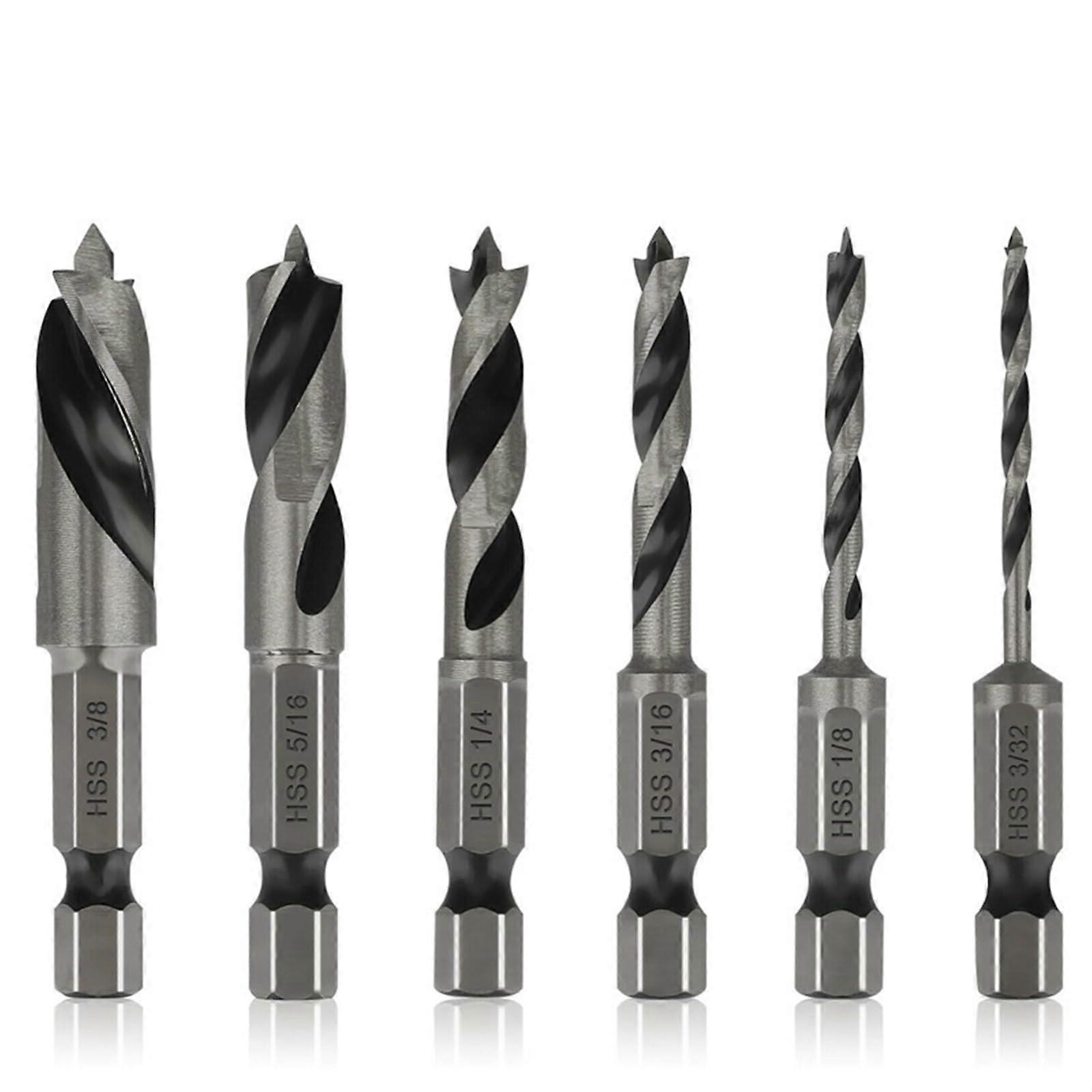 Woodworking Stubby Drill Bits Set B (6PCS) Quick Change Tools for Woodworking Projects, Durable Carbon Steel Construction