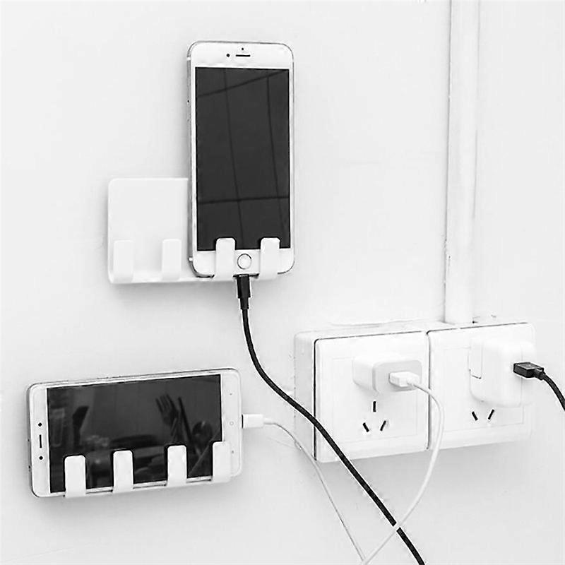 Practical Wall Sticking Phone Charging Holder Socket Strong Sticky Adhesive Sopport Rack Shelf With Hooks