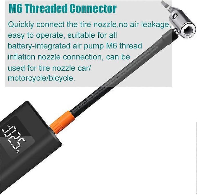 M6 Locking Air Chuck With 300mm Hose, Tire Valve Fine Thread, Inflator Hose Adapter For Battery-Integrated Pump