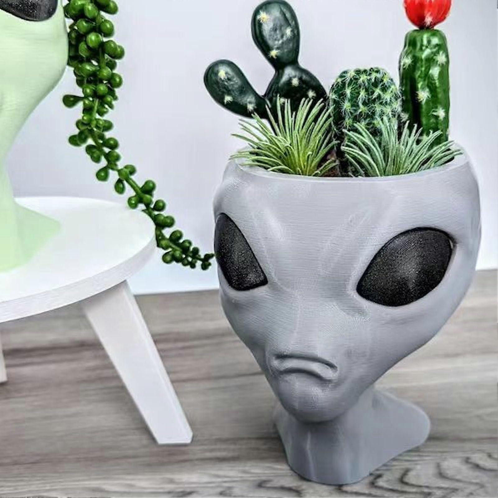 Alien Flower Pot Head Planter Face Planter For Succulents And Cacti Alien Head Planter Ornament Gray Home Decor