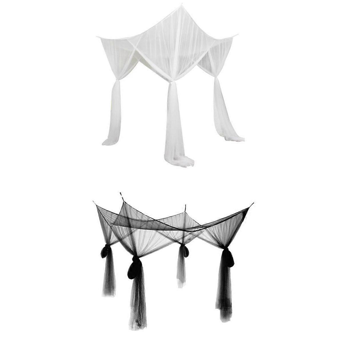 2Pcs 4 Post Hanging Bed Canopy Curtain Fine Mesh Mosquito Net Bedroom Decor