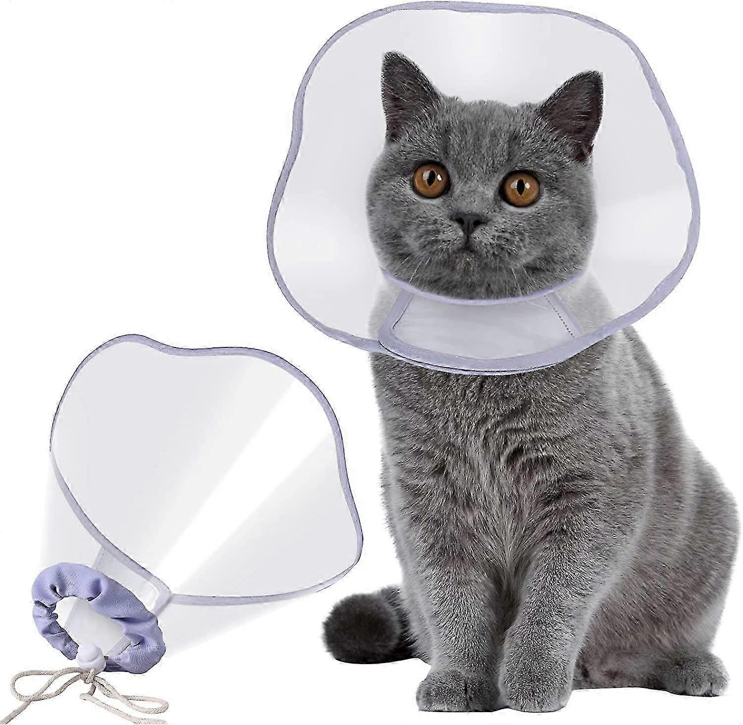 Cat Recovery Cone After Surgery - Soft E-Collar to Stop Licking & Scratching Wounds with Adjustable Drawstrings for Cats