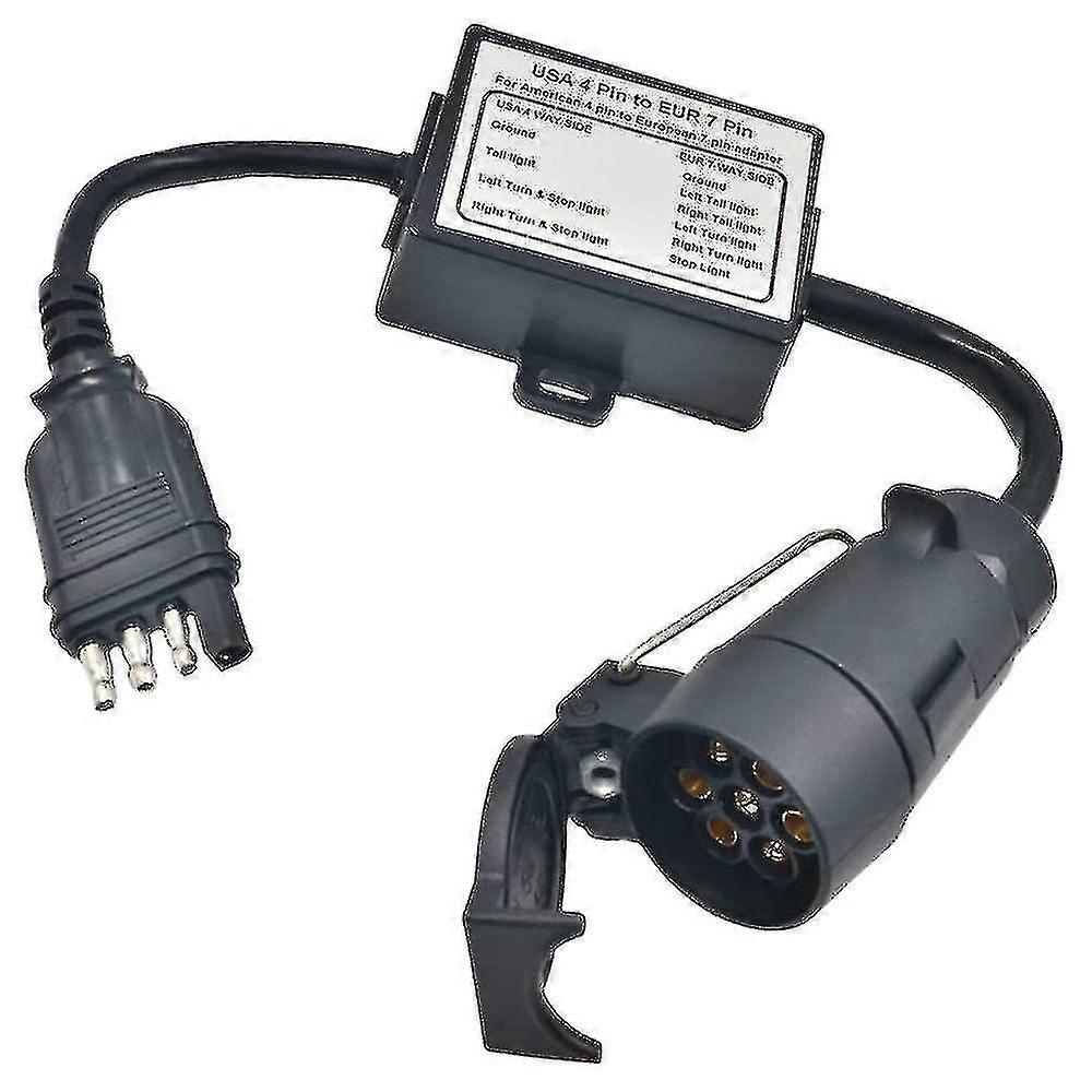 Trailer Light Adapter US to EU 4-Way Flat to 7-Pin Round Socket Converter for Caravan Camper