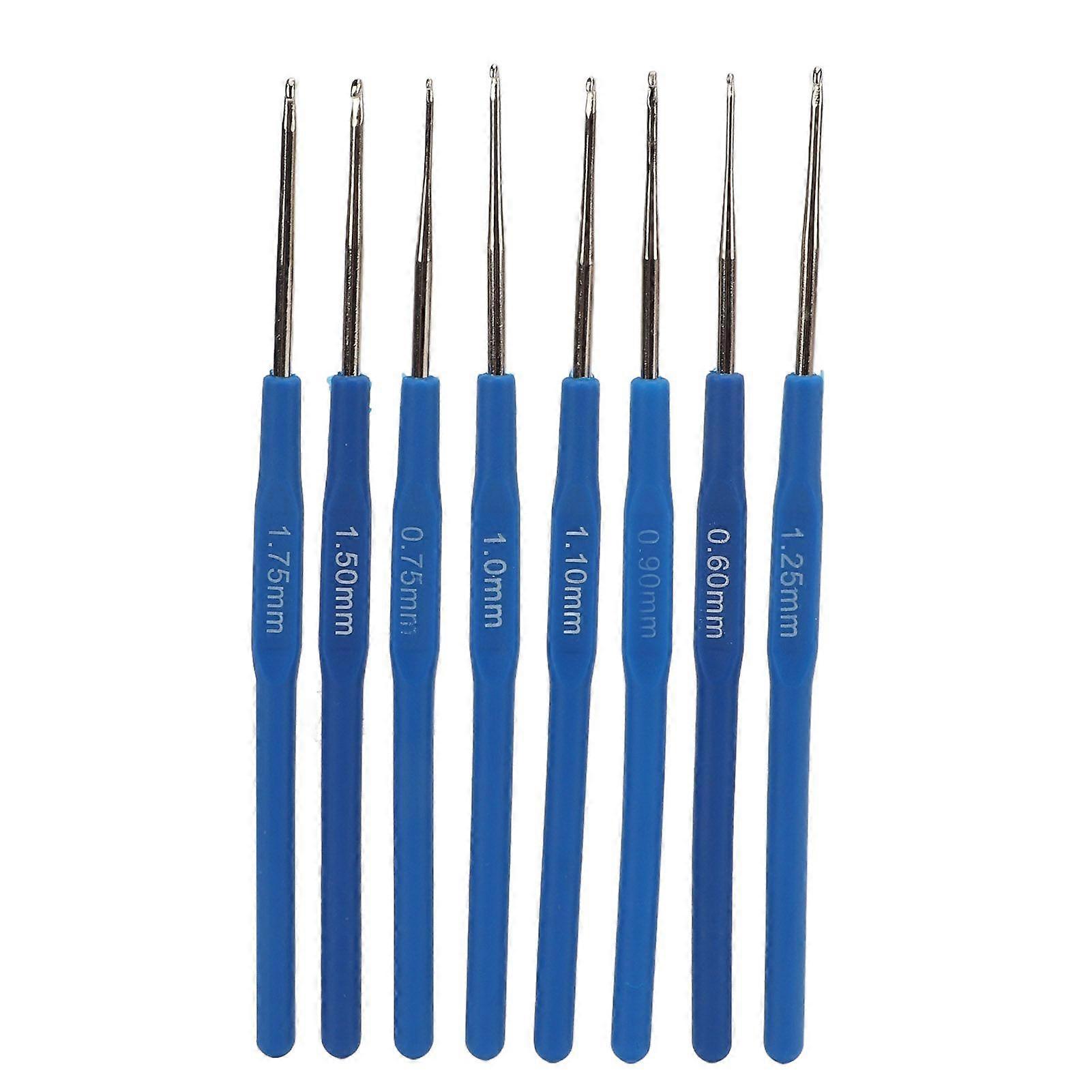 2025 Latest Model  8pcs Crochet Hooks Blue Thin Ergonomic Handle Polishing