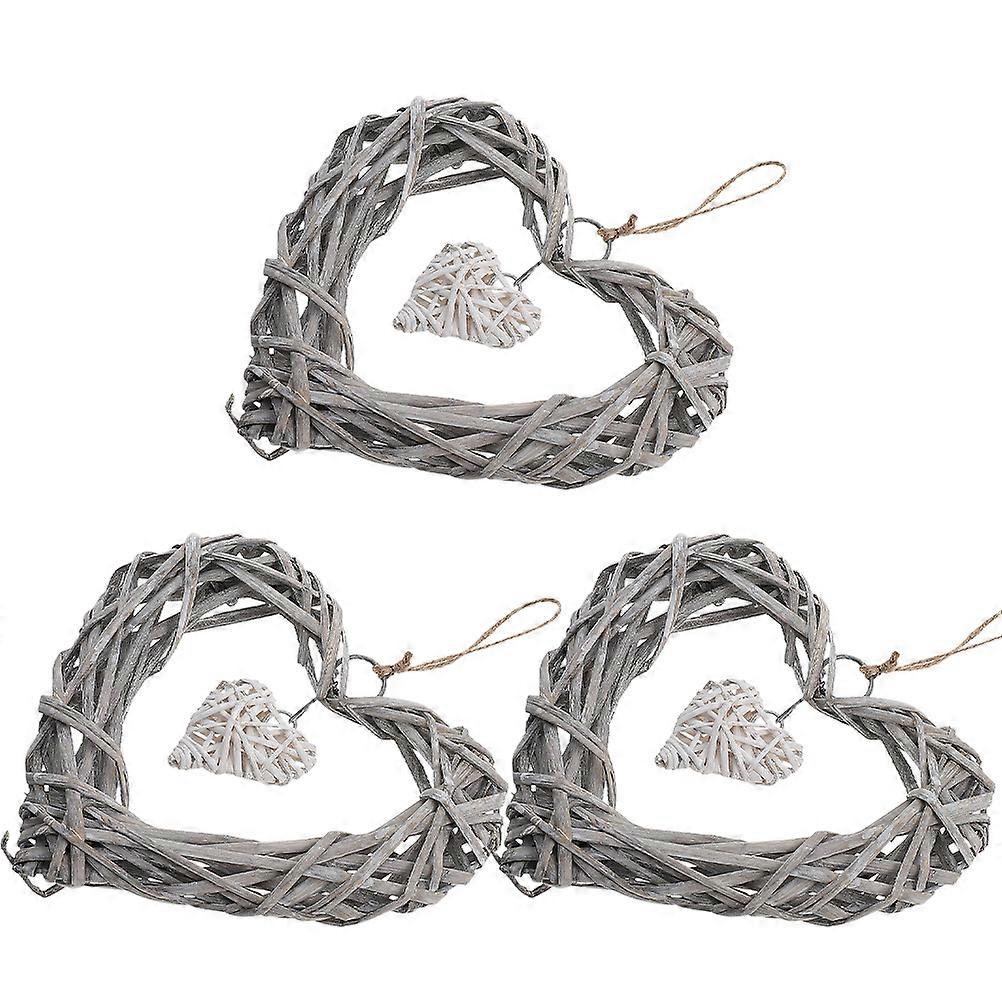 إكليل من القلب ، 3 قطع ريفي إكليل كرمة العنب ديكور لباب عيد الميلاد الشرفة الخوص الروطان القلب معلقة الحرفية