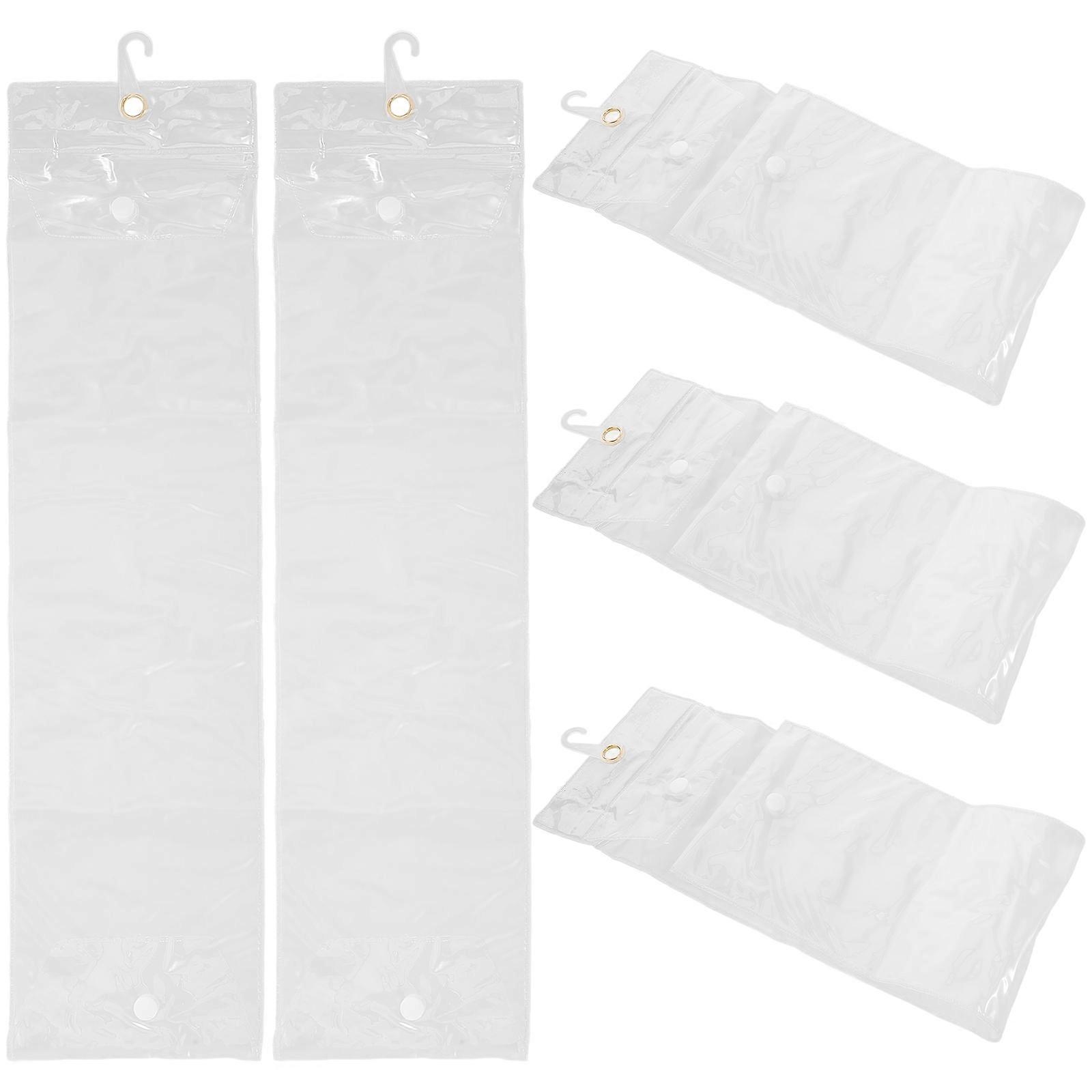 5PCS PVC Wig Storage Bags with Hooks, Clear Hanging Pouches for Hair Extensions, Travel Organizer, Wear Resistant, Easy Clean, Wig Display Holder