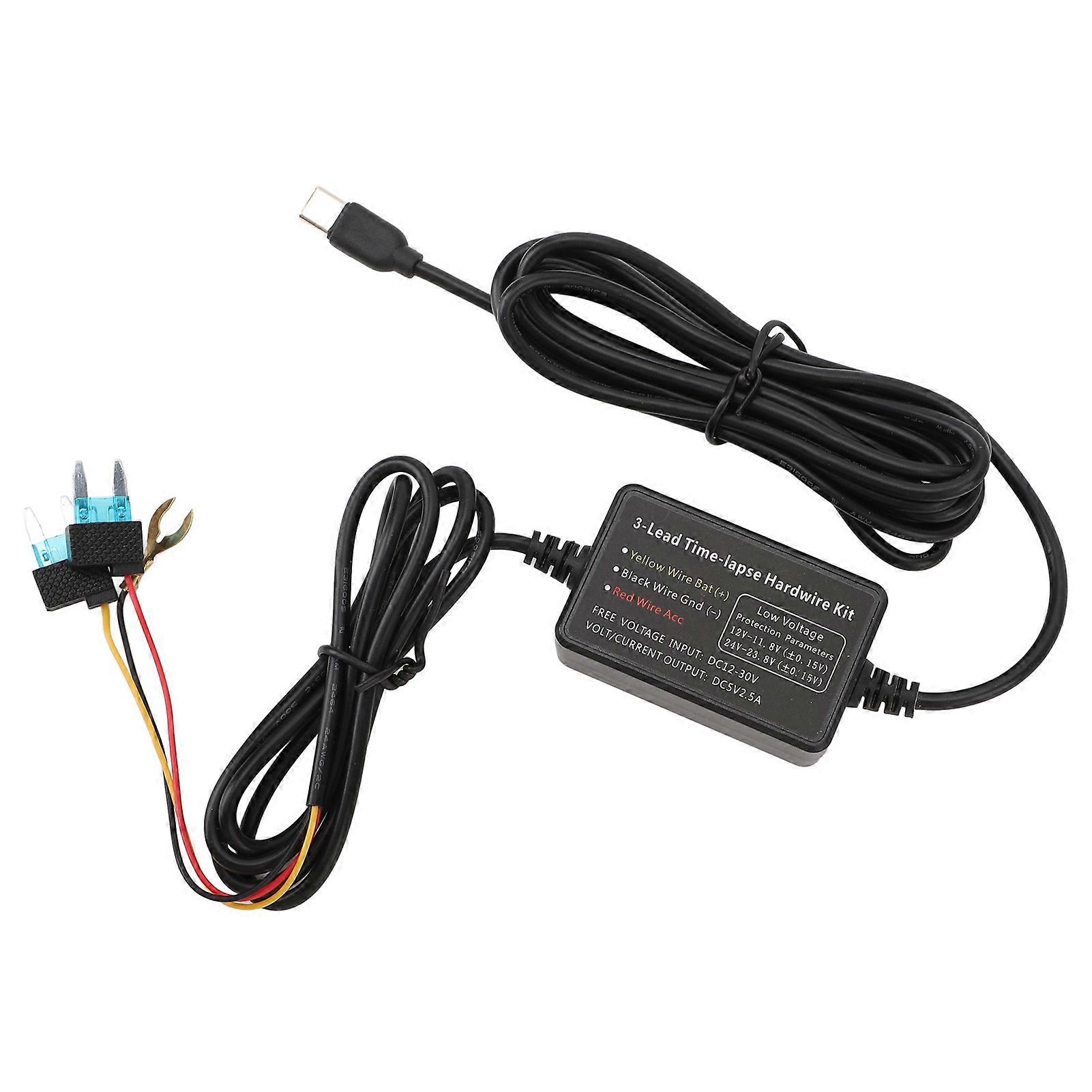 Type C Dash Cam Hard Wire Kit 12V‑30V To 5V Dash Camera Power Cord for GPS Power Supply Radar Detectors and More