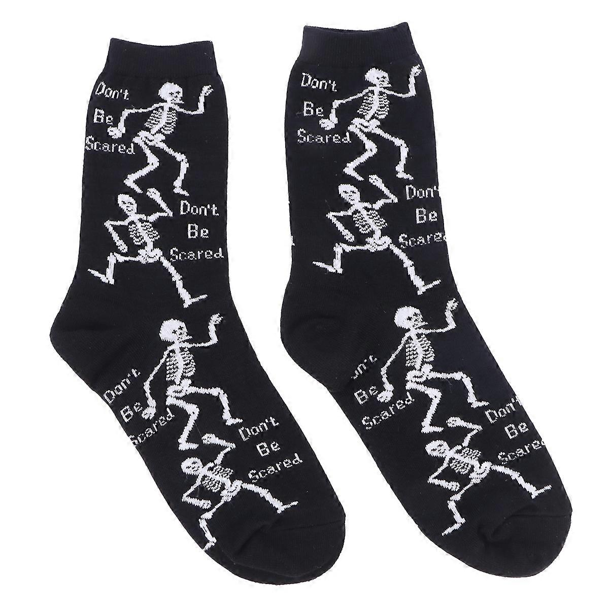 Halloween Spooky Socks Skeleton Pattern Cotton Socks Friction Resistant 1 Pair
