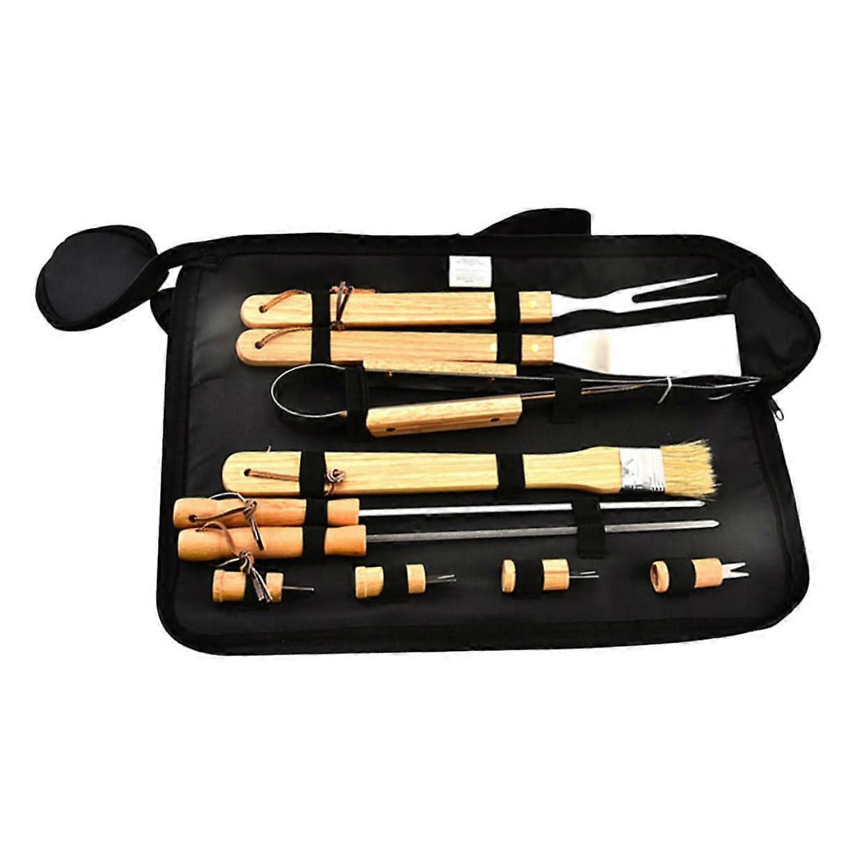 1 set of BBQ tools for outdoor use, grilling tools, grill accessories, wooden