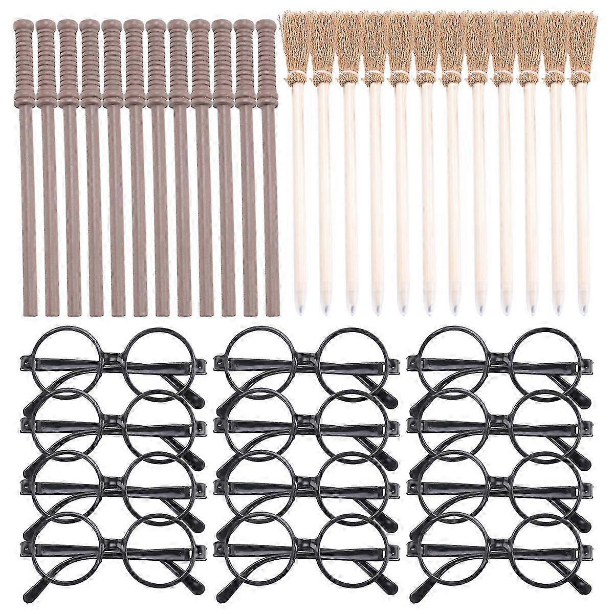 36 قطعة قلم مكنسة ساحرة وأقلام رصاص ونظارات مع إطار دائري بدون عدسات ، عصا ساحرة لهم SZRH