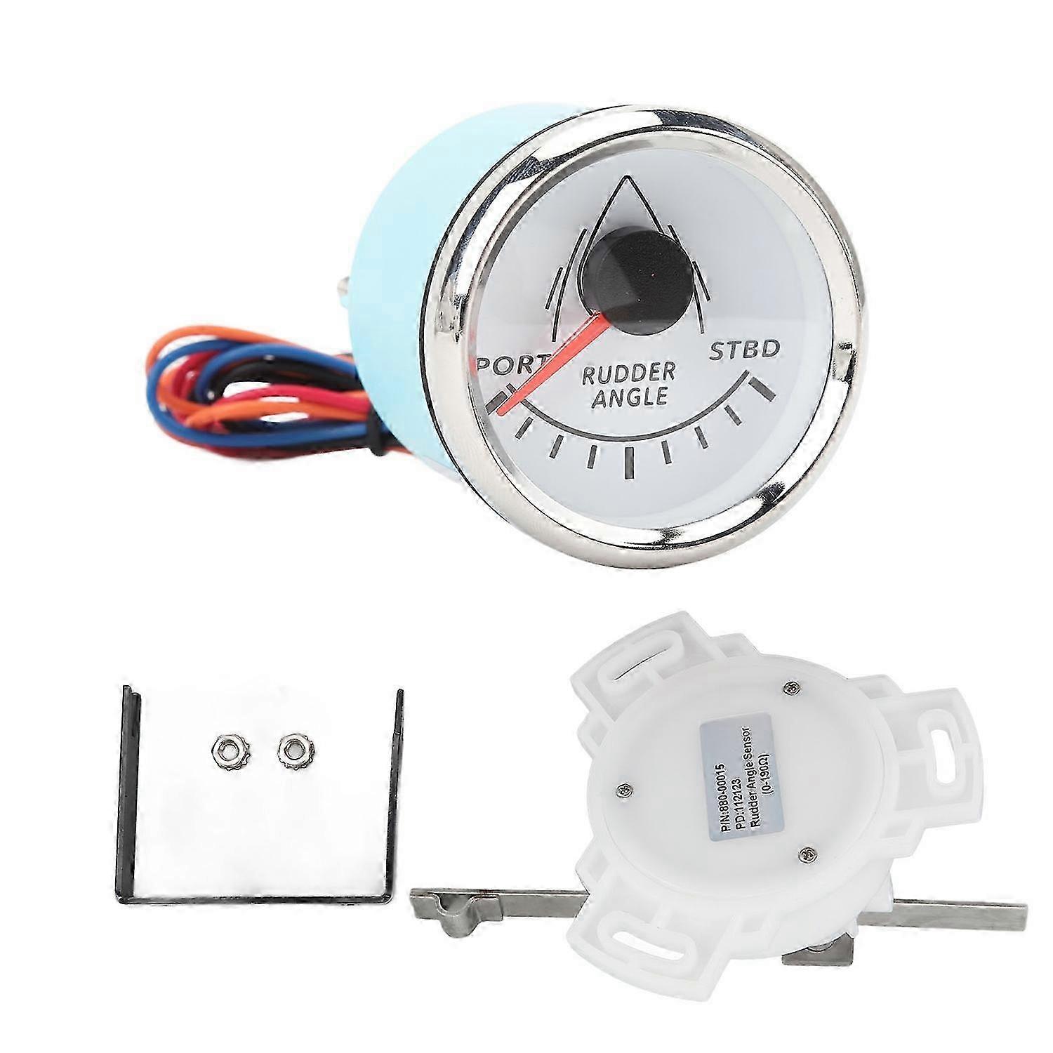 52mm Rudder Angle Indicator Gauge with 8-Color Backlight & Sensor for Boats Yachts Marine