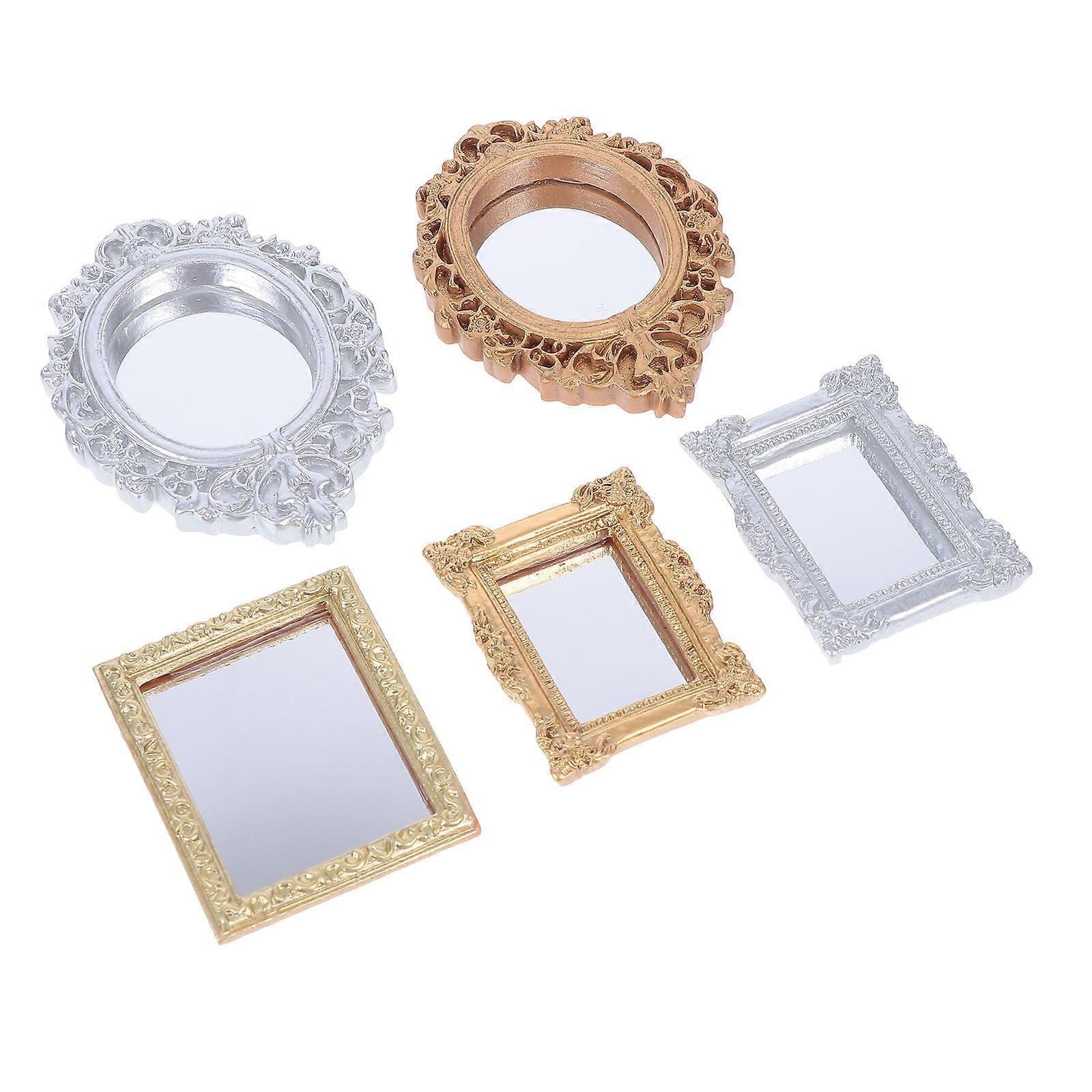 Retro Handheld Mirror Mini Retro Mirror Adornments Home Decoration Plastic Compact Makeup Mirror Decorative 5Pcs