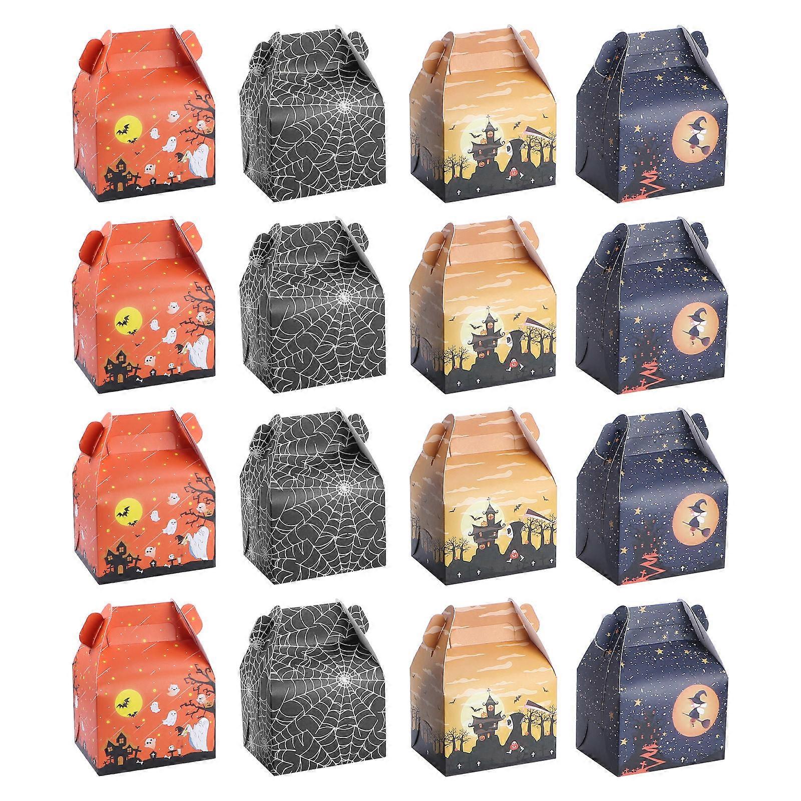 Halloween Boxes For Treats Mixed Style Square Cake Packaging Assorted Color 15.5x11.5cm Food Storage 16Set