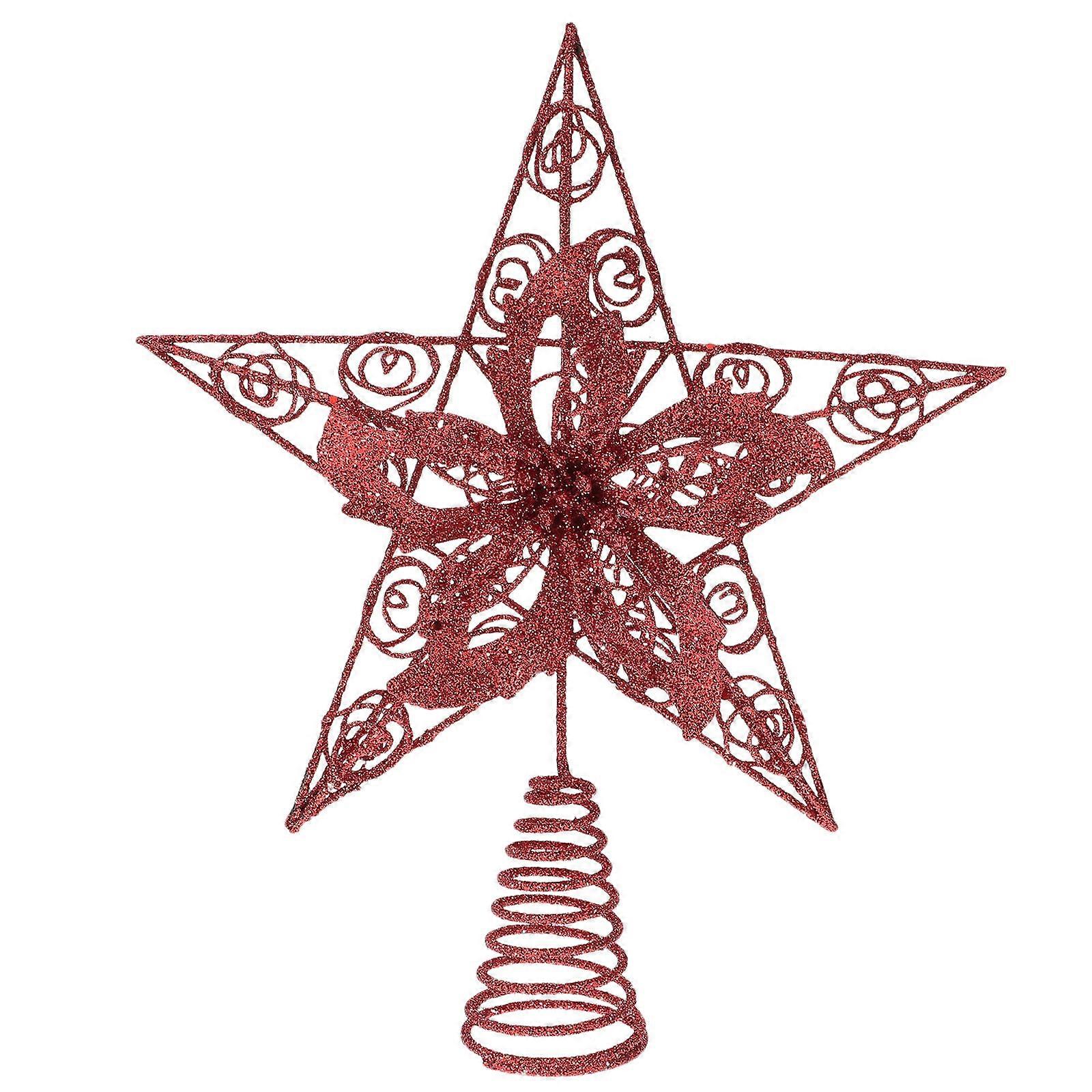Tree Topper Star Ornament Red 30X25CM Iron Christmas Home Decoration 1Pack