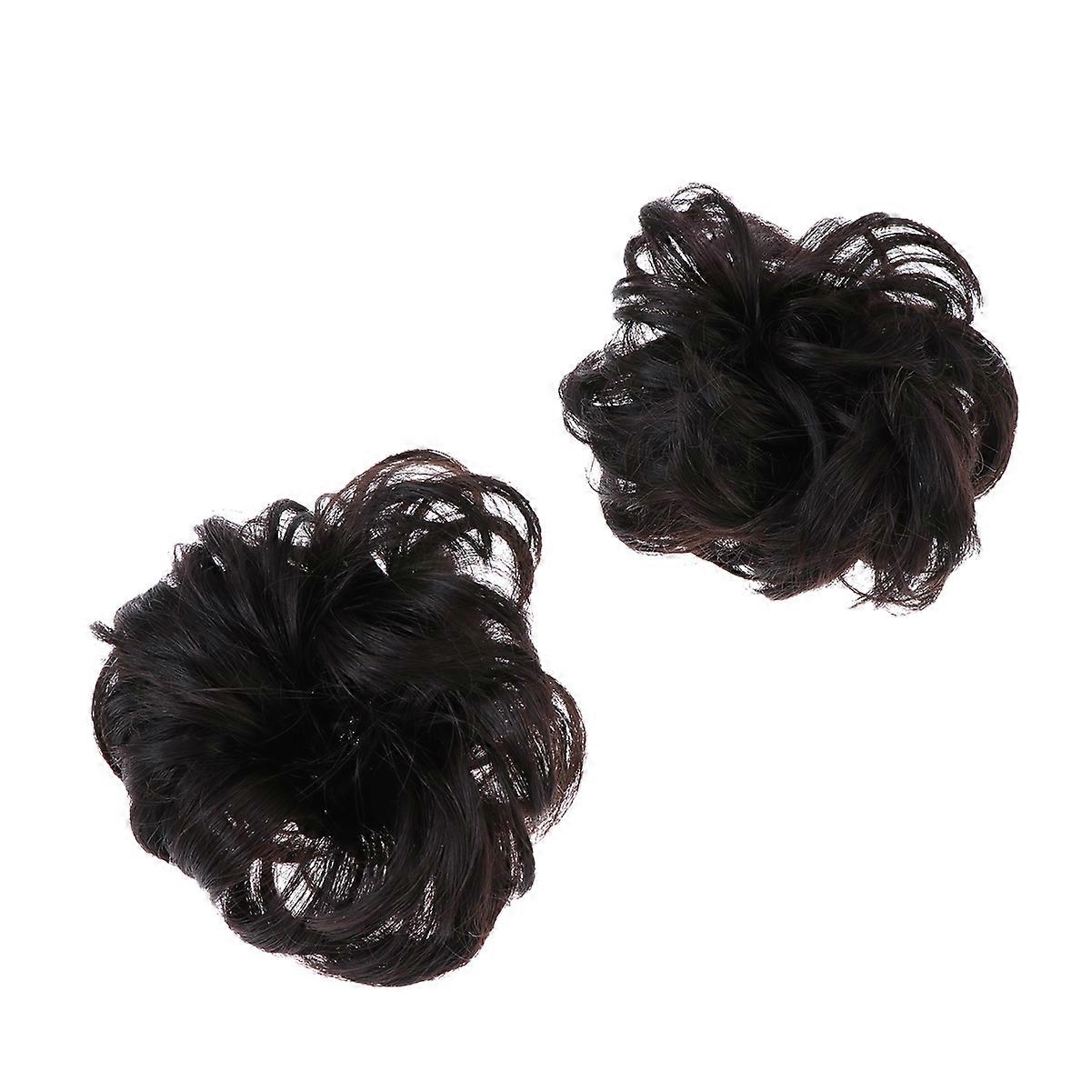 Hair Chignon Wig Ring 2PCS Durable Synthetic Hair Bun Tool for Women, Brownish Black, Adds Volume & Fullness to Ponytails