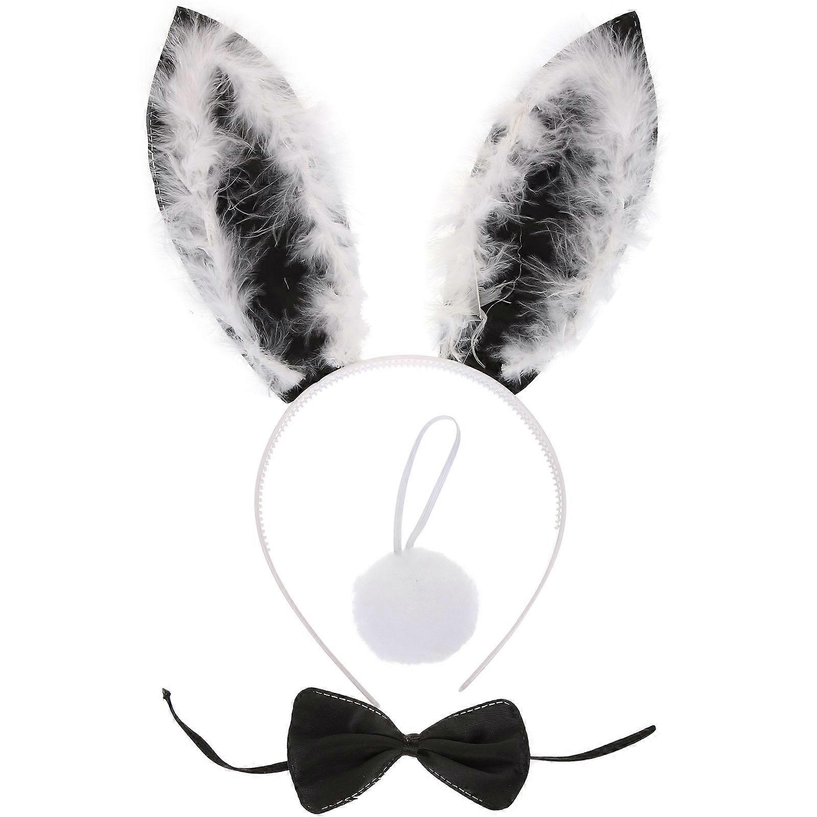 Bunny Ears Headband and Bow Tie Set – Cute Rabbit Costume Accessory for Easter Cosplay, Party Wear, Photos, and Daily Use with Comfortable Fit