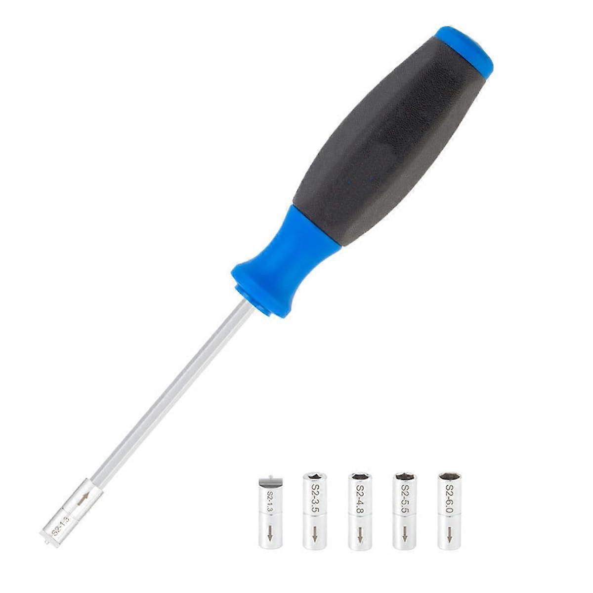 Bicycle Spoke Nipple Wrench 5-in-1 Tool with Interchangeable Attachments and Ergonomic Handle for All Bike Models