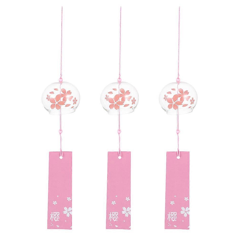 Japanese Chimes High Borosilicate Glass Indoor Display Outdoor Installation Pink 7x38cm 3Pcs