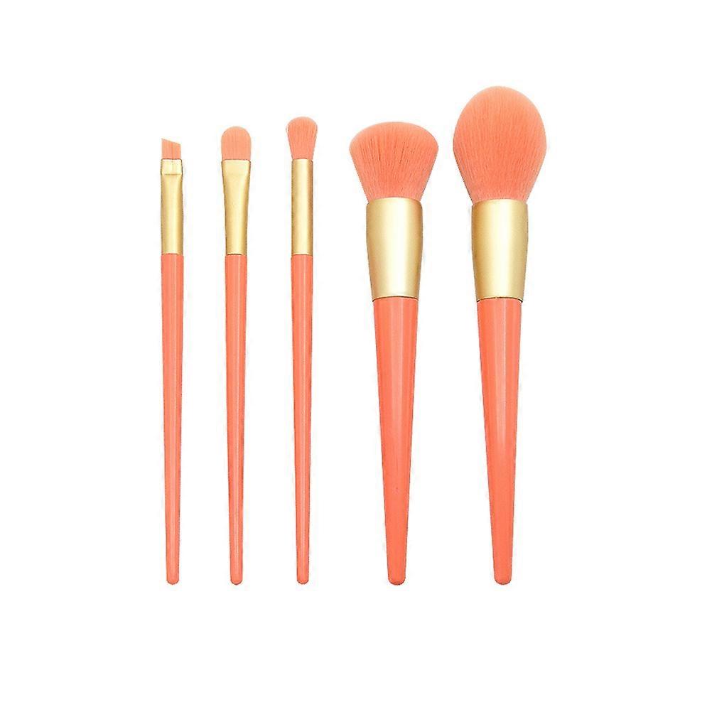 Girls Makeup Brushes Professional Hair Makeup Kit Cone Shape Orange Plastic Handle Applying Foundation 5Pcs in 1 Set