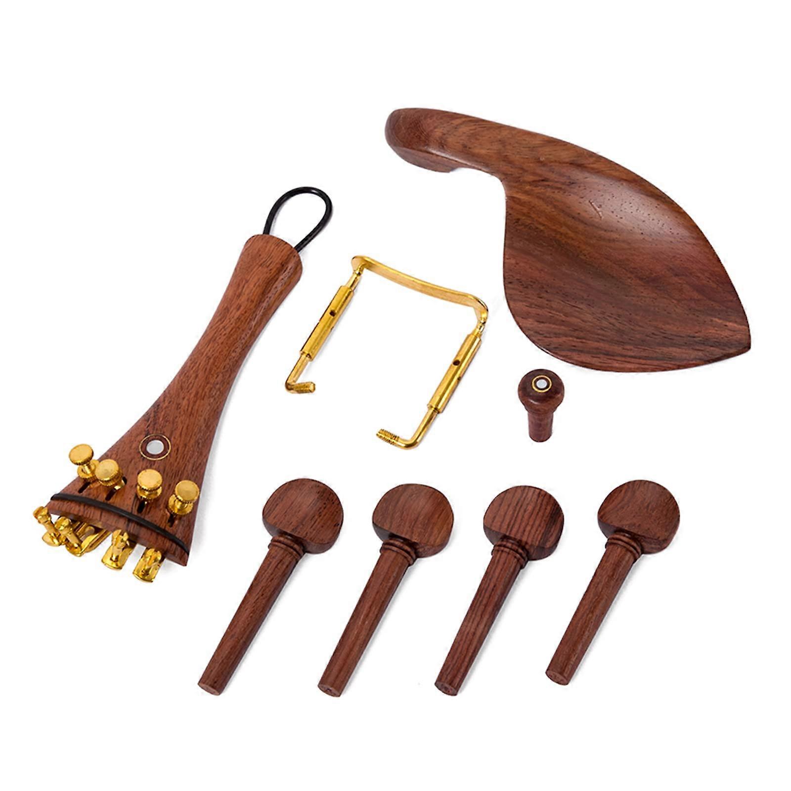 4/4 Violin Parts Accessory Set - Ebony Chin Rest, Endpin, Tailpiece, Tuning Pegs for Violin Replacement