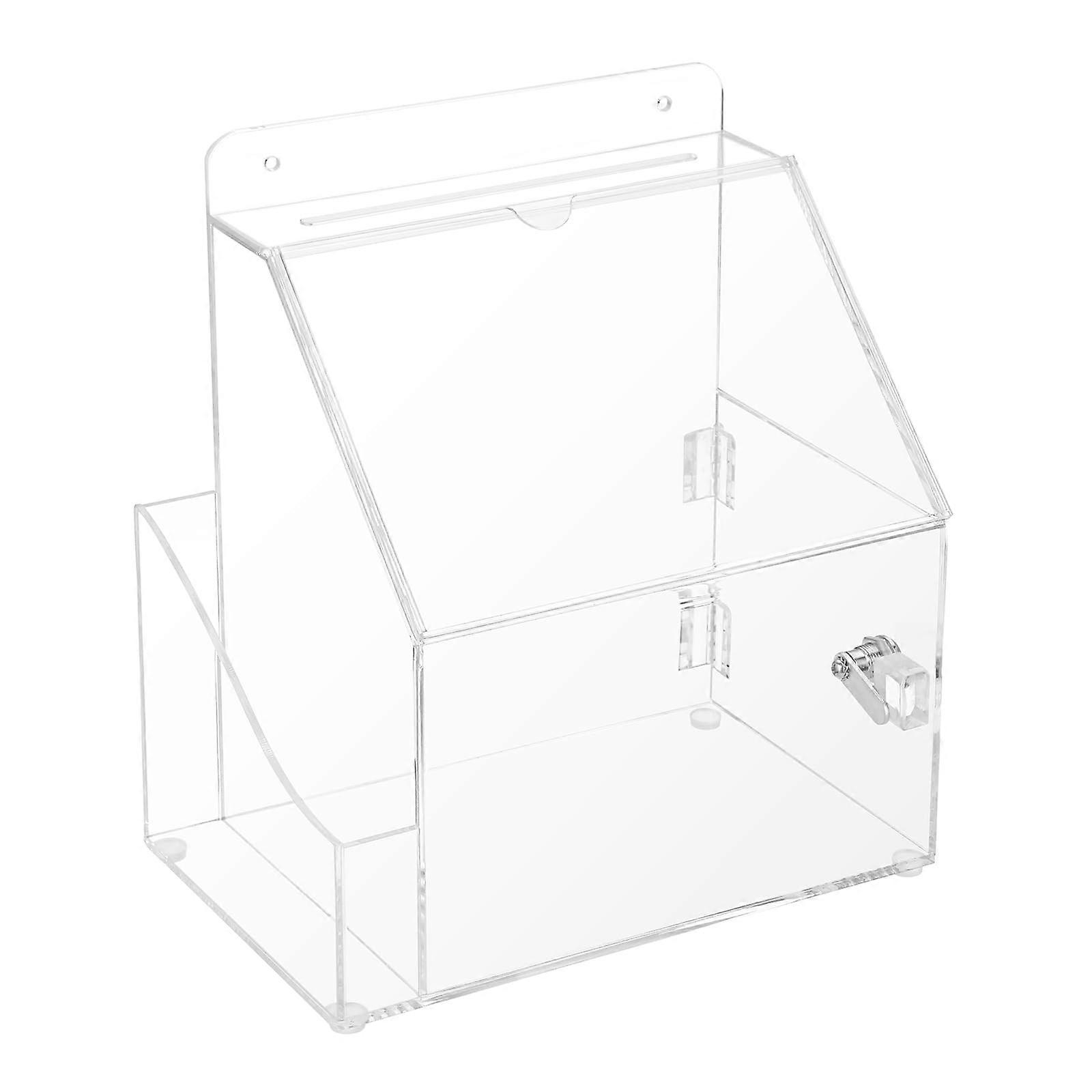 Acrylic Wall Donation Box with Lock and Ticket Holder, Safe for Voting (21 x 13 x 24 cm, Transparent)