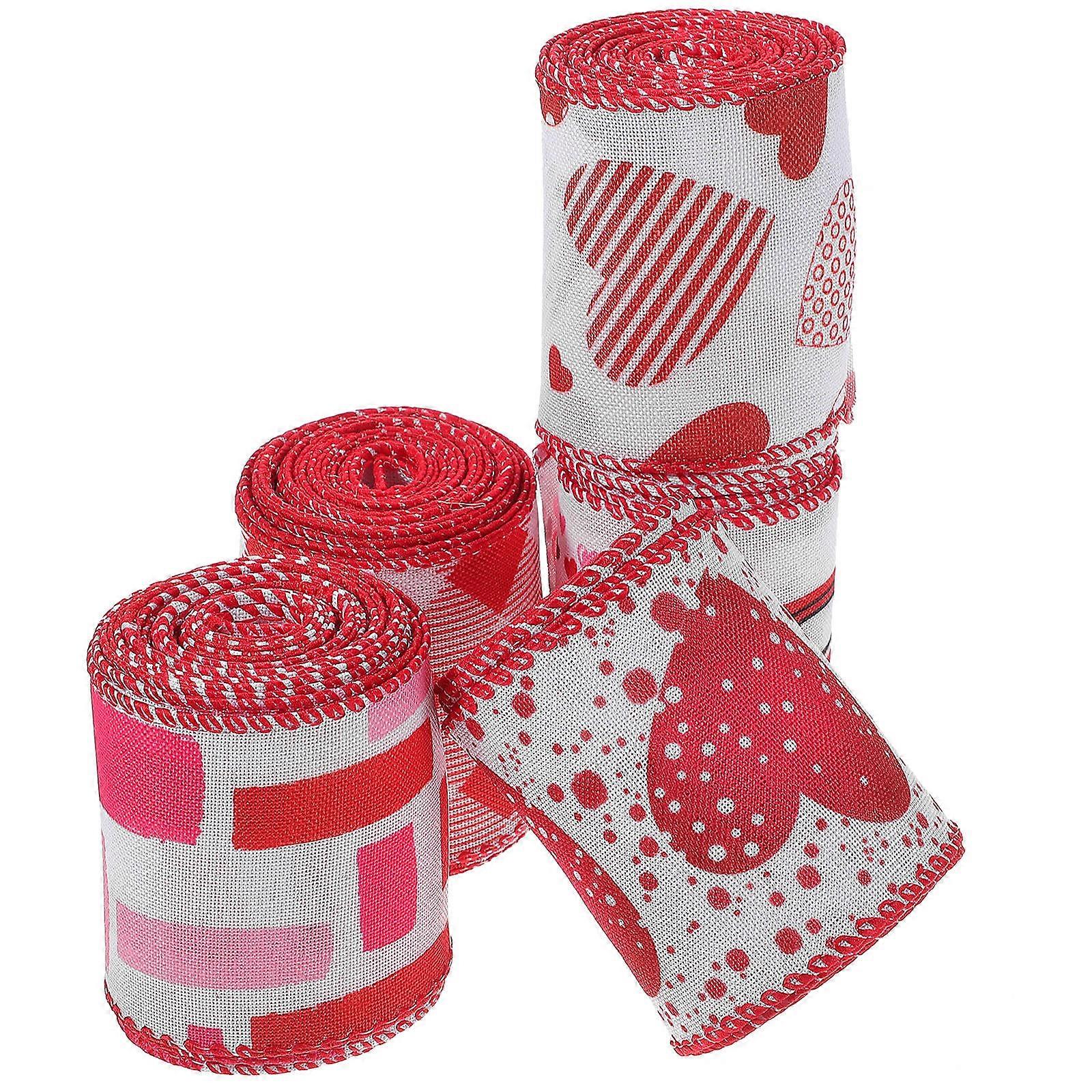 Diy Ribbon Packaging Ribbon Valentine Day Pink 2.5 Inches Wide Heart Shaped Craft Enthusiasts 5 Rolls